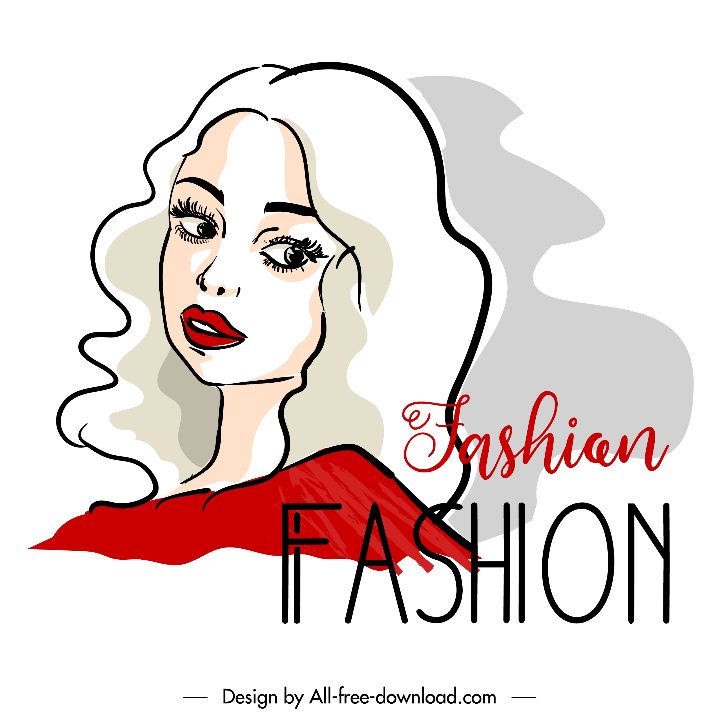 fashion banner template handdrawn lady portrait sketch