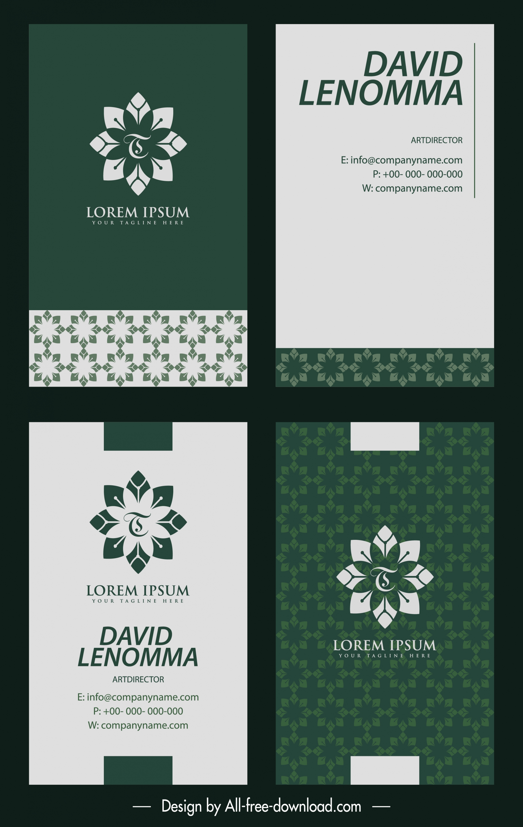 business card templates floral decor flat dark design