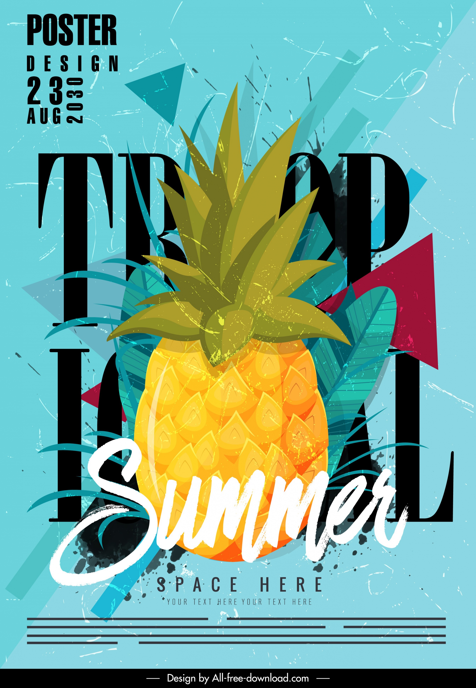 summer poster pineapple sketch colorful classic grunge decor