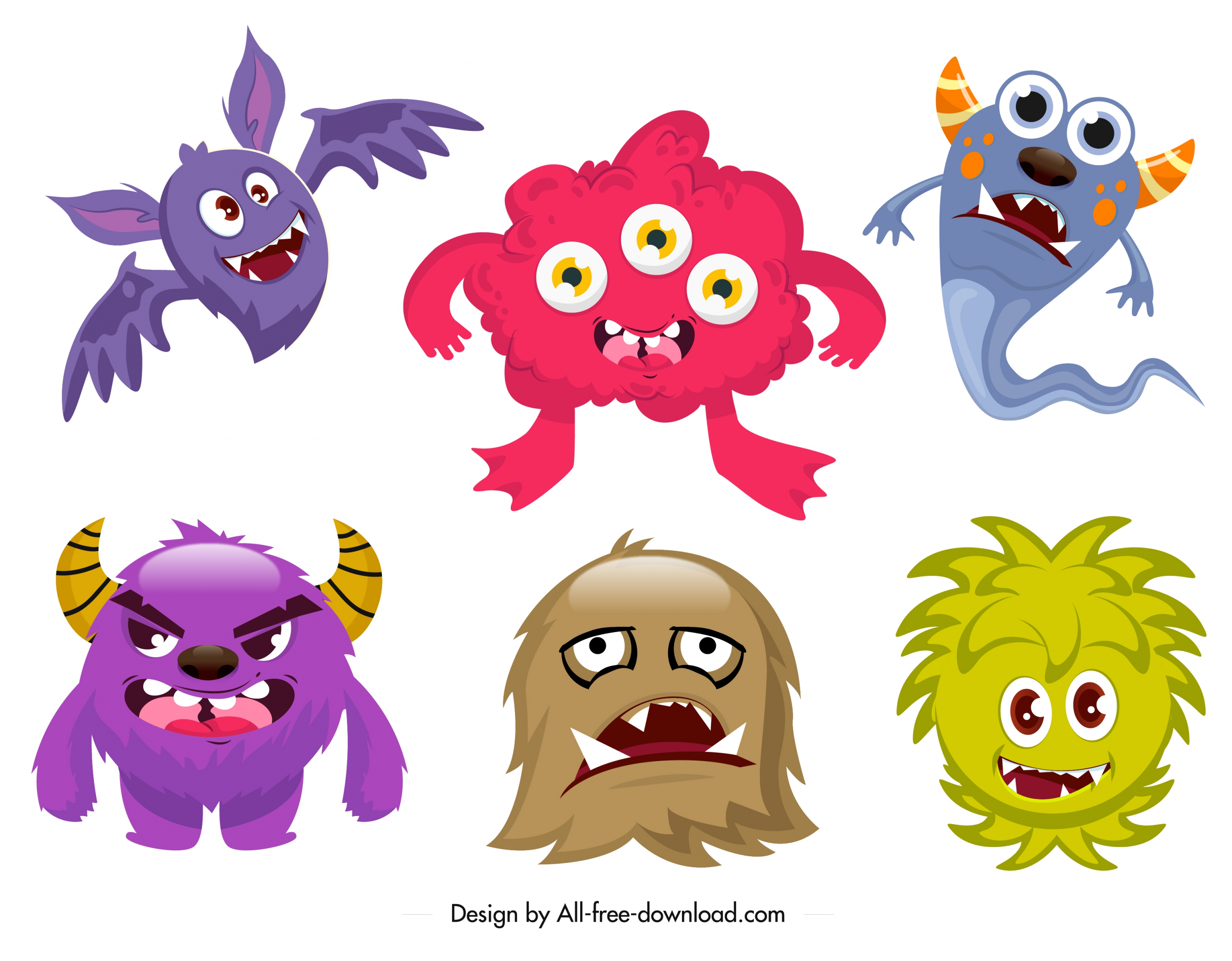 monster icons funny colored cartoon characters sketch