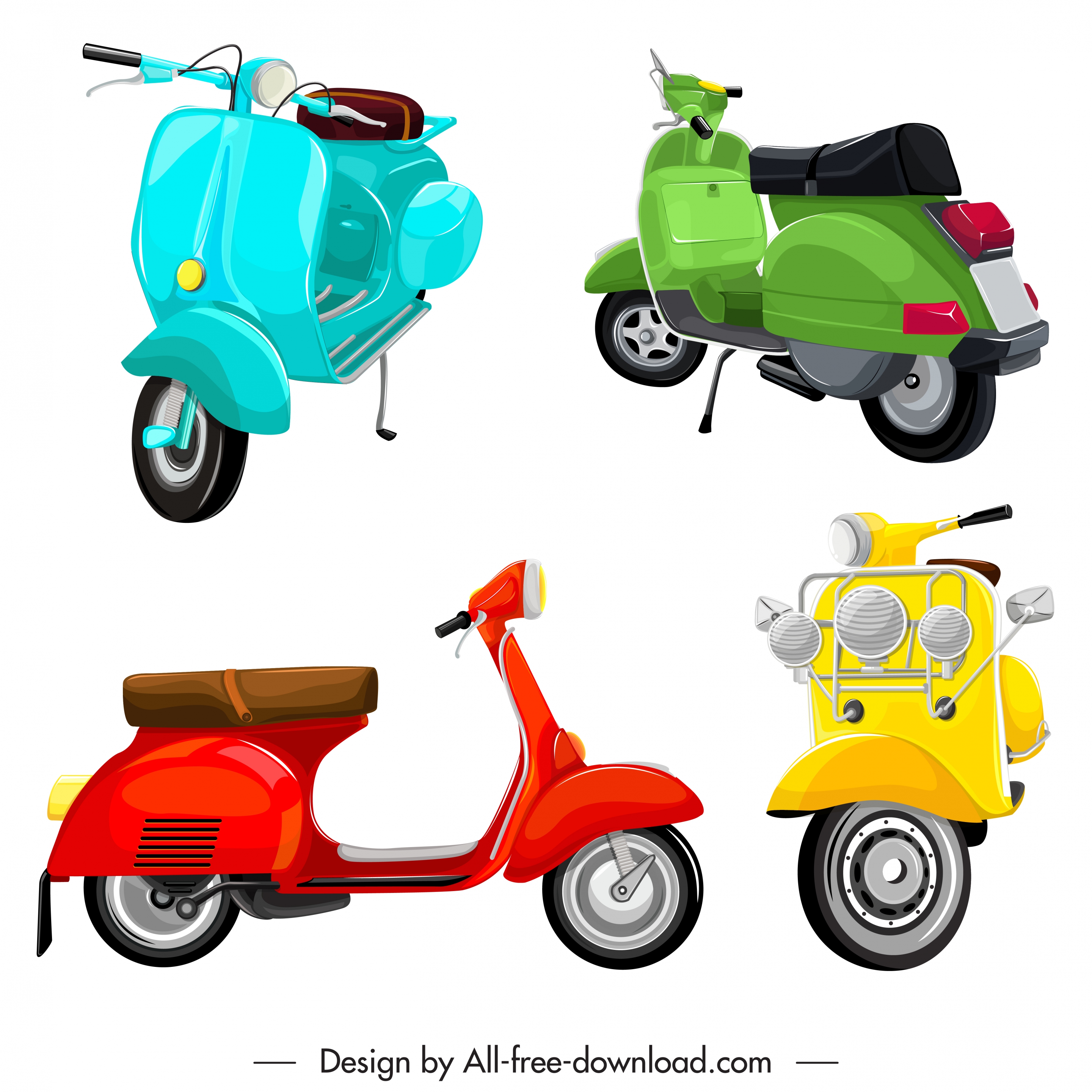 scooter motorbikes templates shiny colored 3d sketch