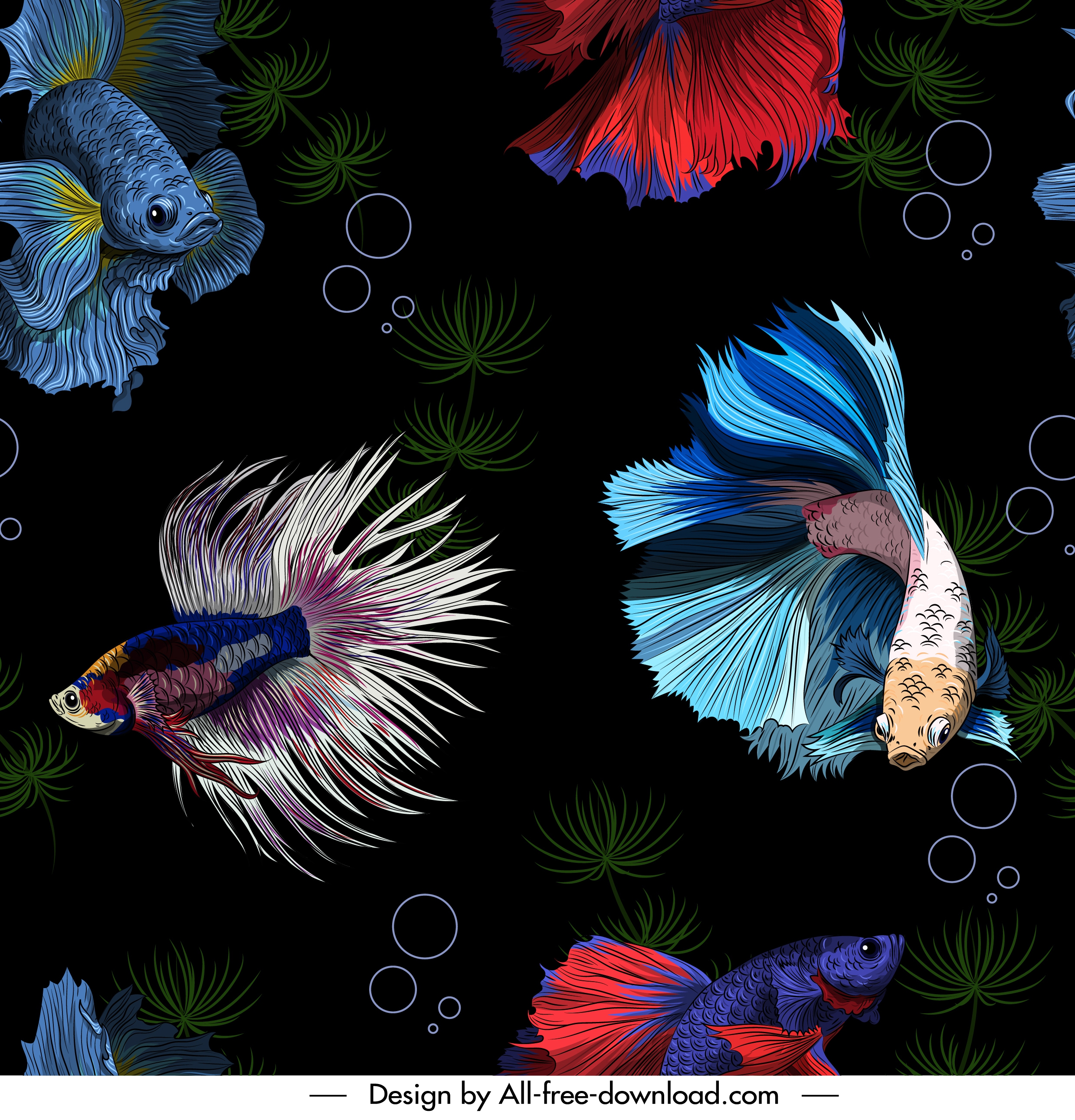 ornamental fishes pattern colorful realistic design