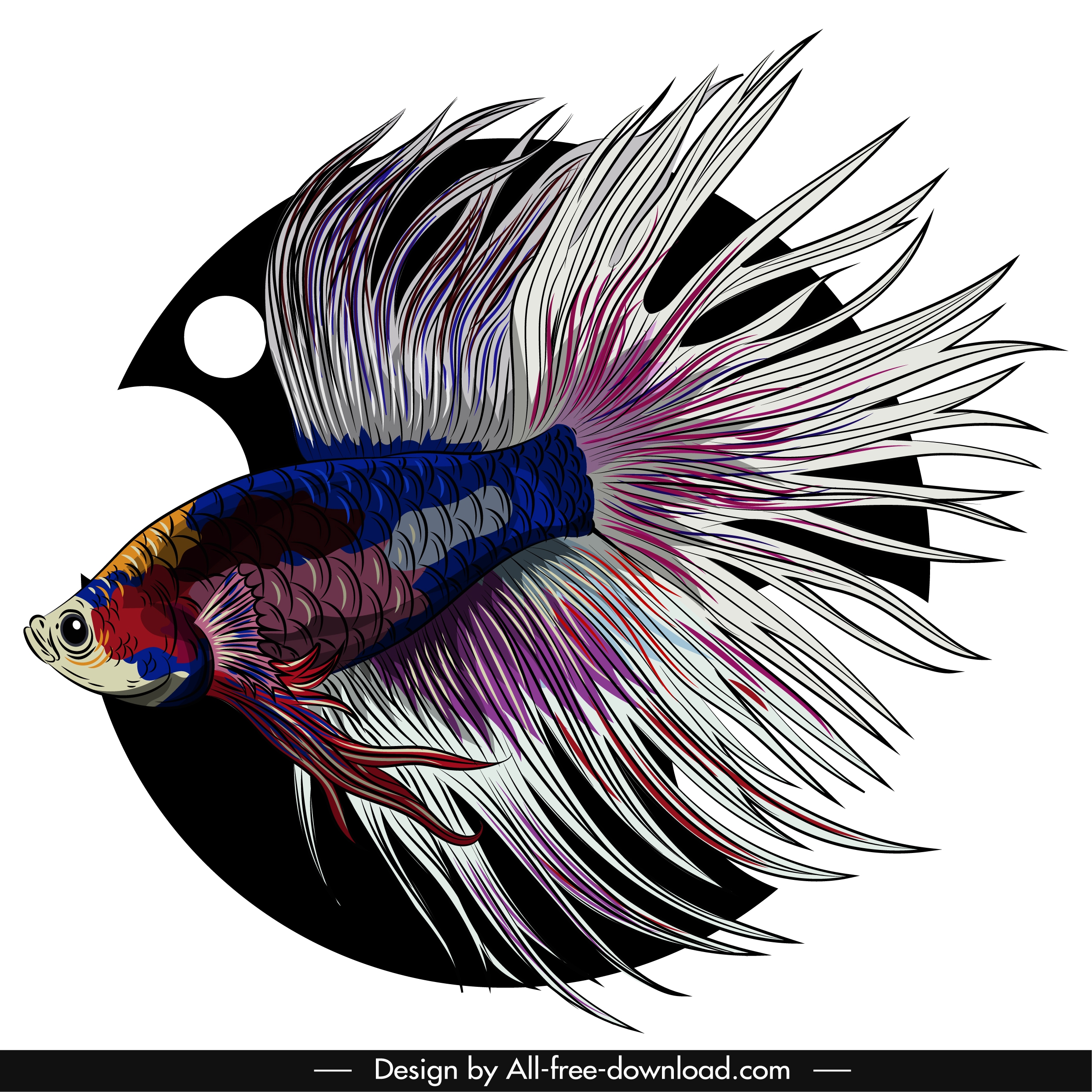 ornamental fish icon elegant gaudy tail sketch