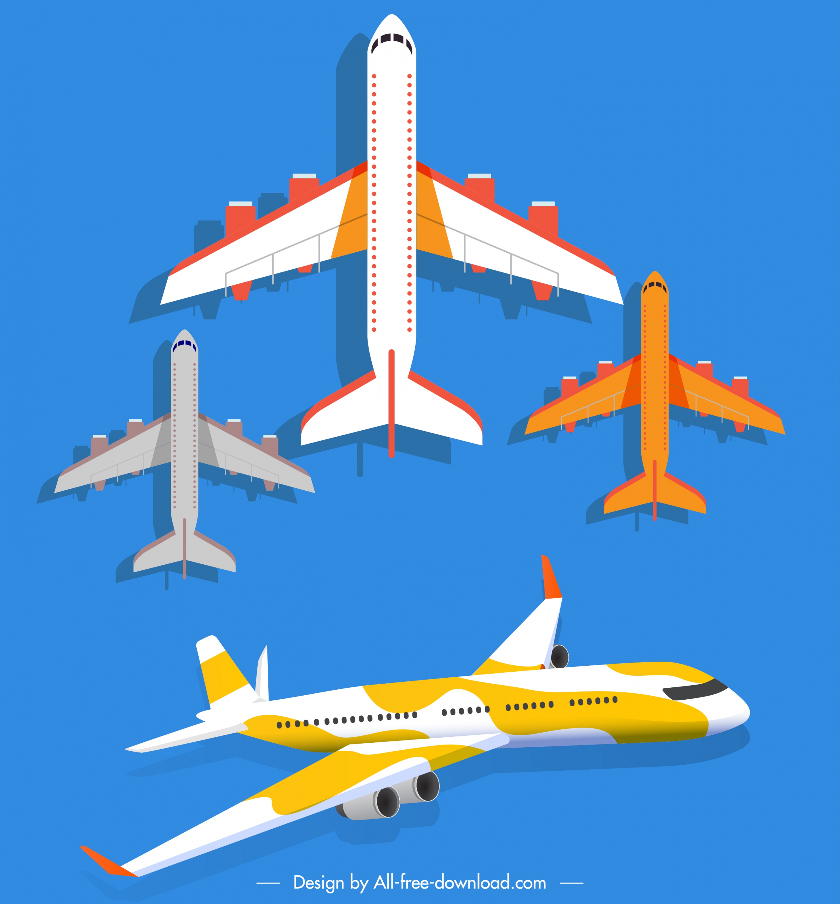 plane icons modern models sketch colored decor