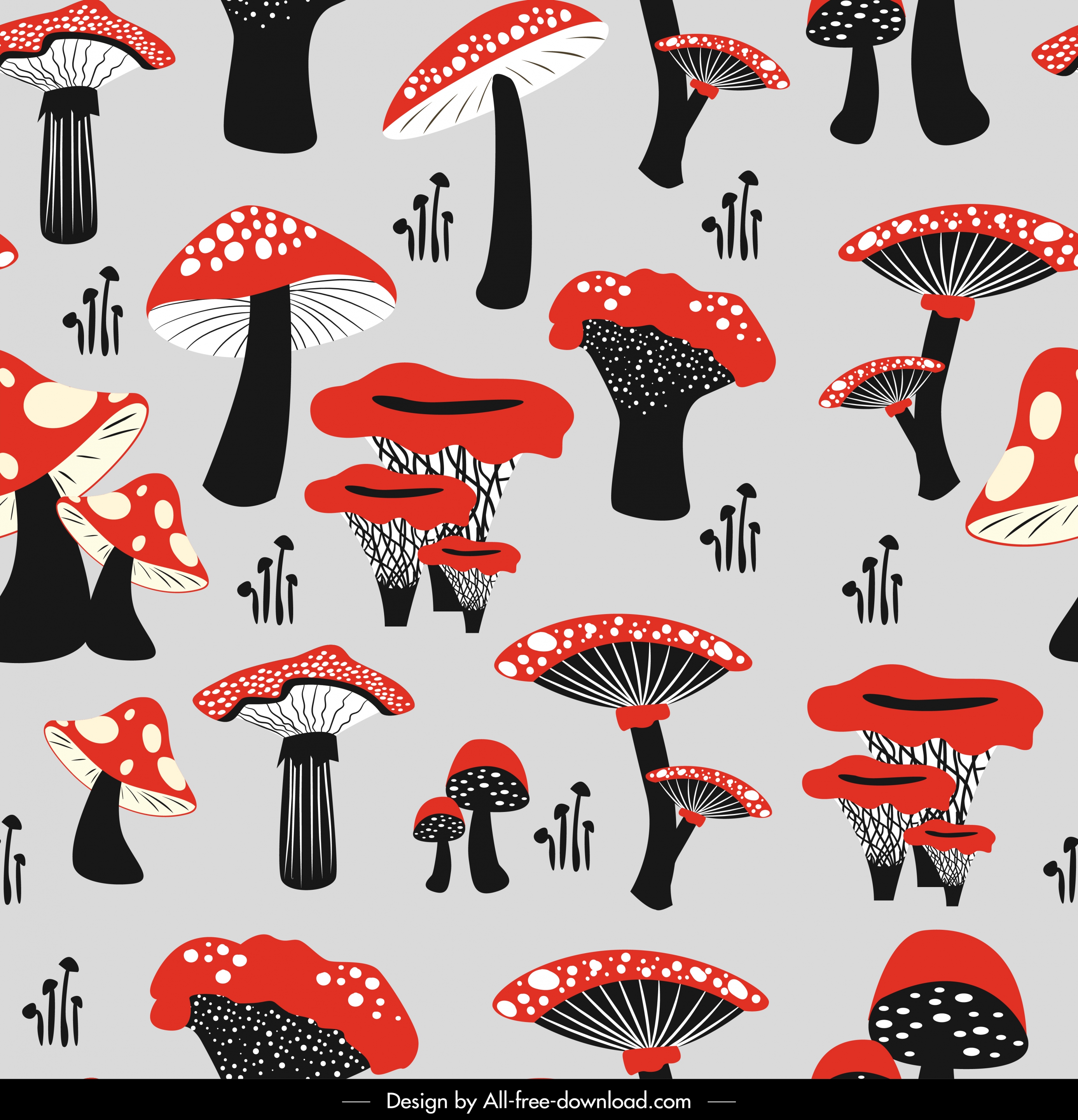 mushrooms pattern black red repeating decor