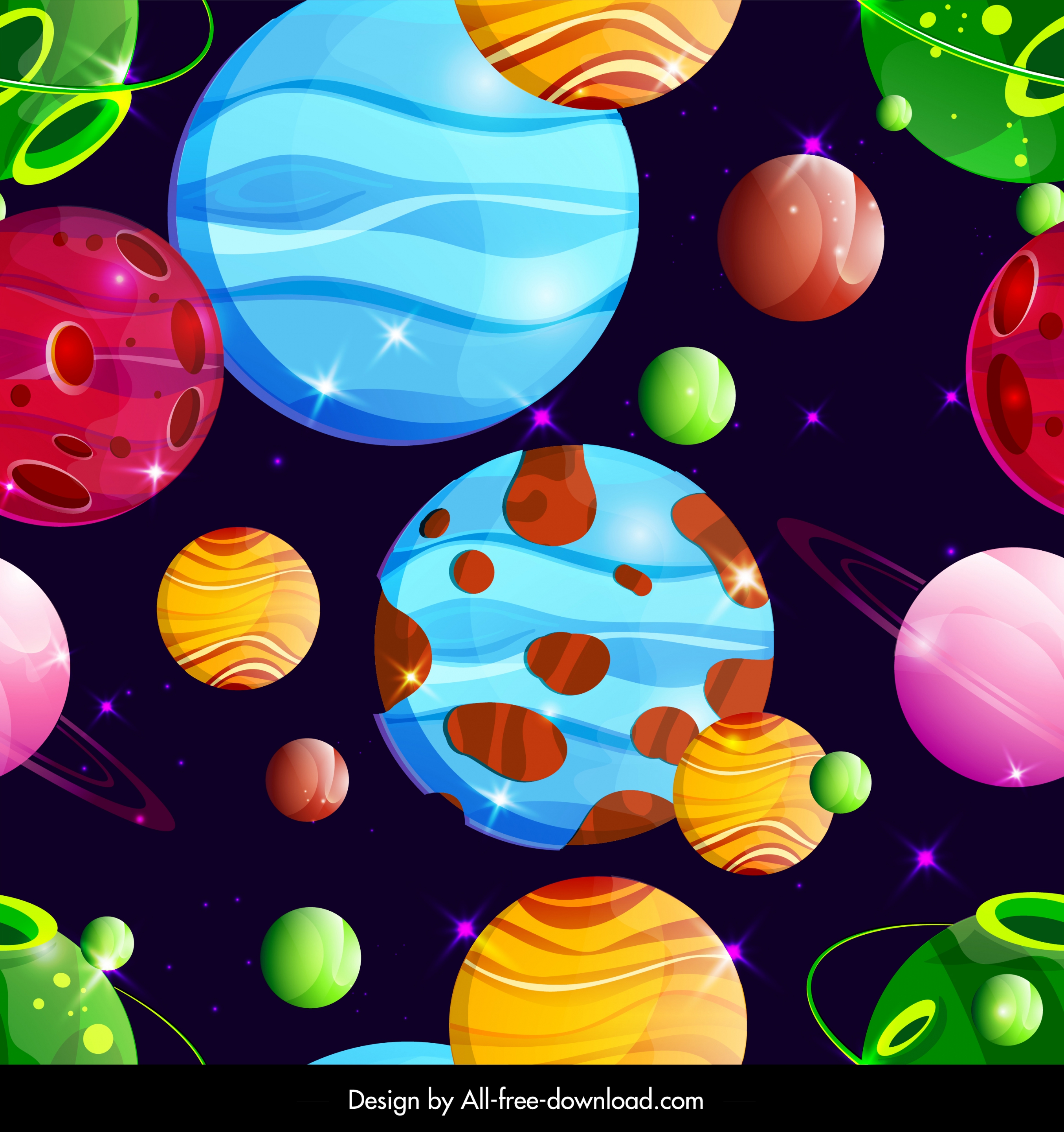 space pattern template colorful planets icons decor