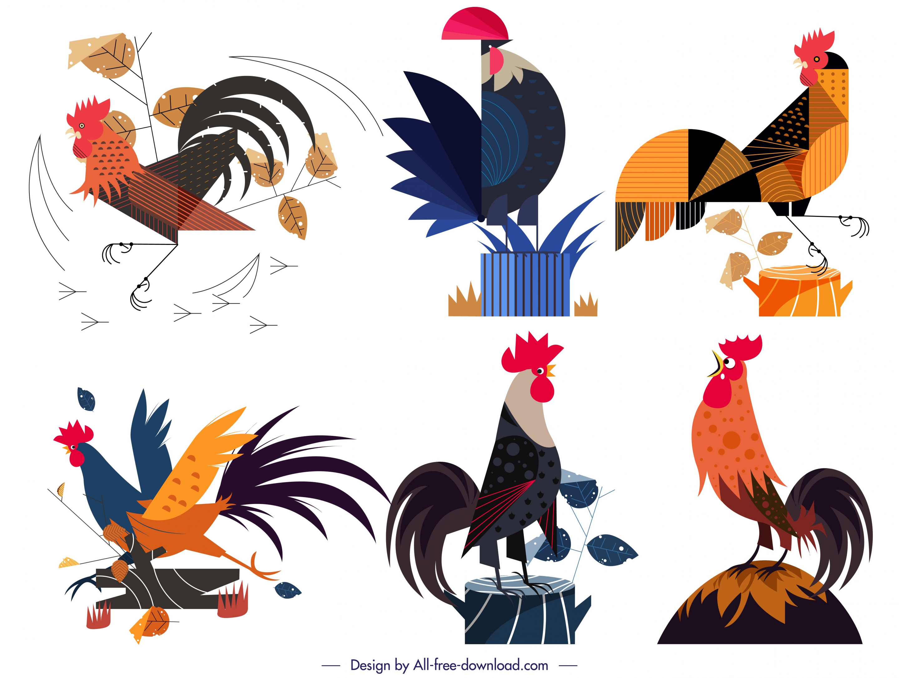 cock icons collection colorful classical design