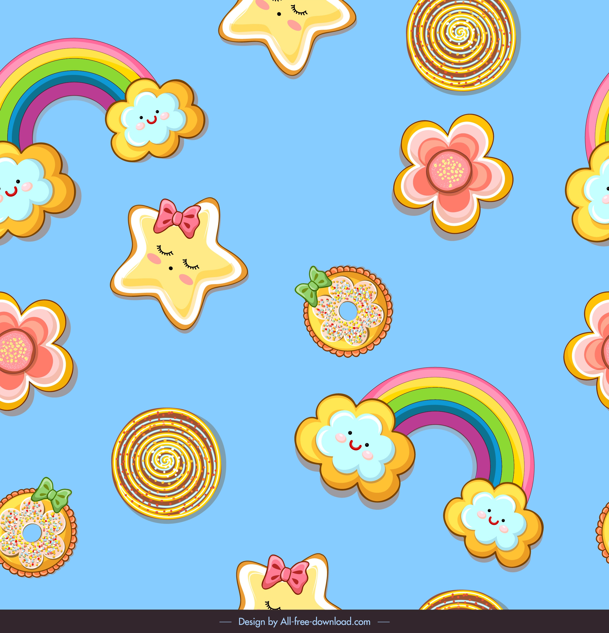 decorative pattern stylized rainbow star clouds colorful design