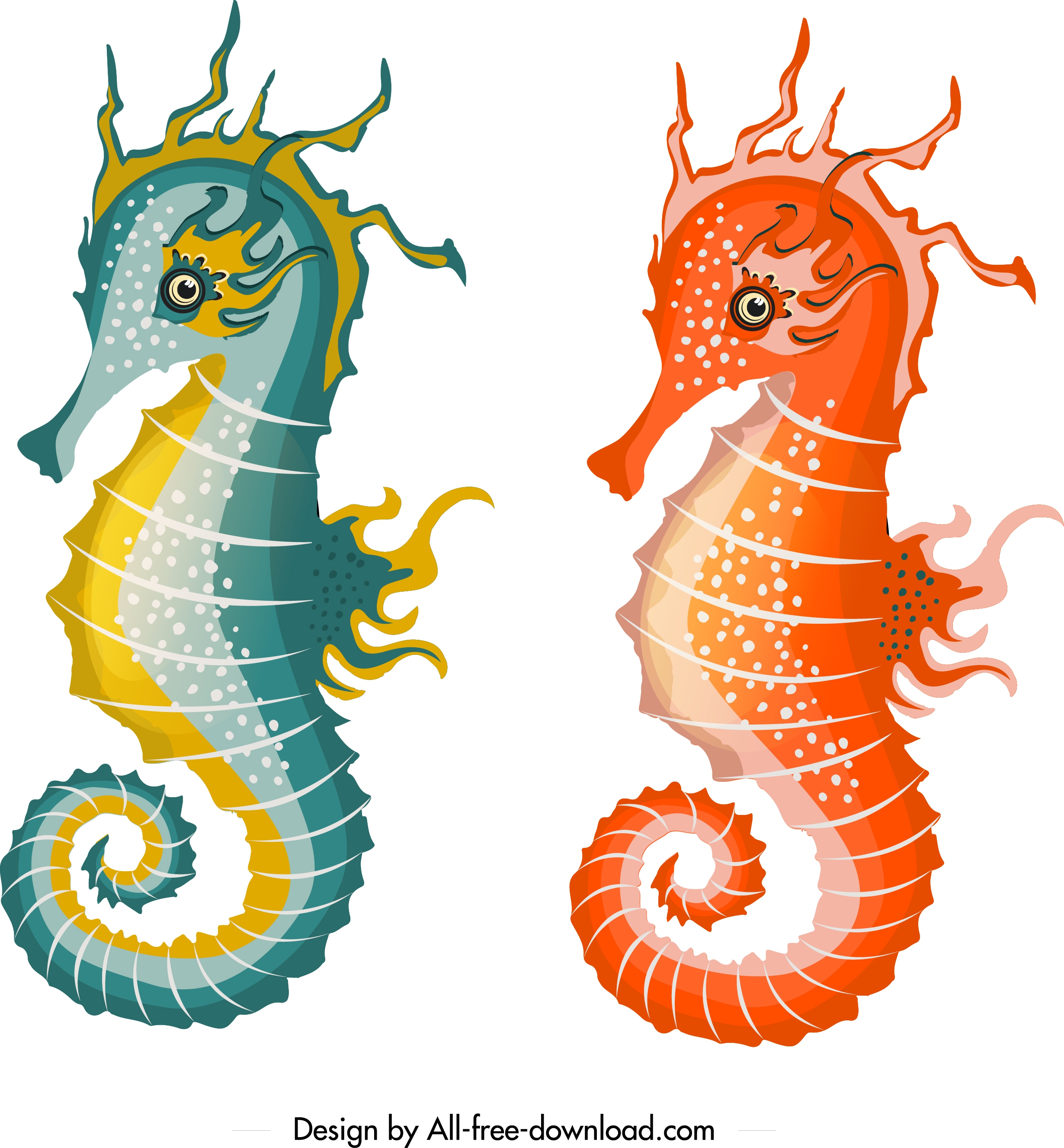 sea horse icons mockup design colorful decor