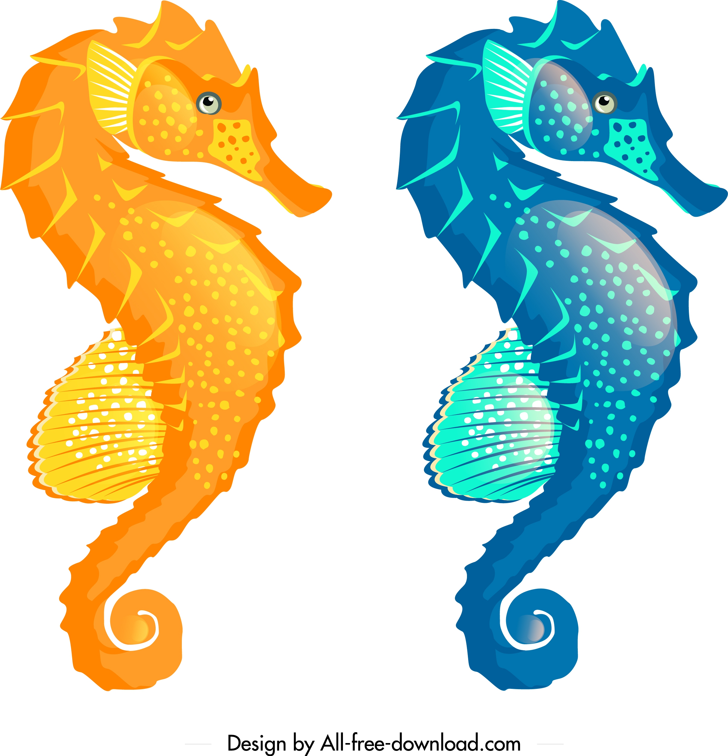 seahorse icons mockup design shiny yellow blue decor