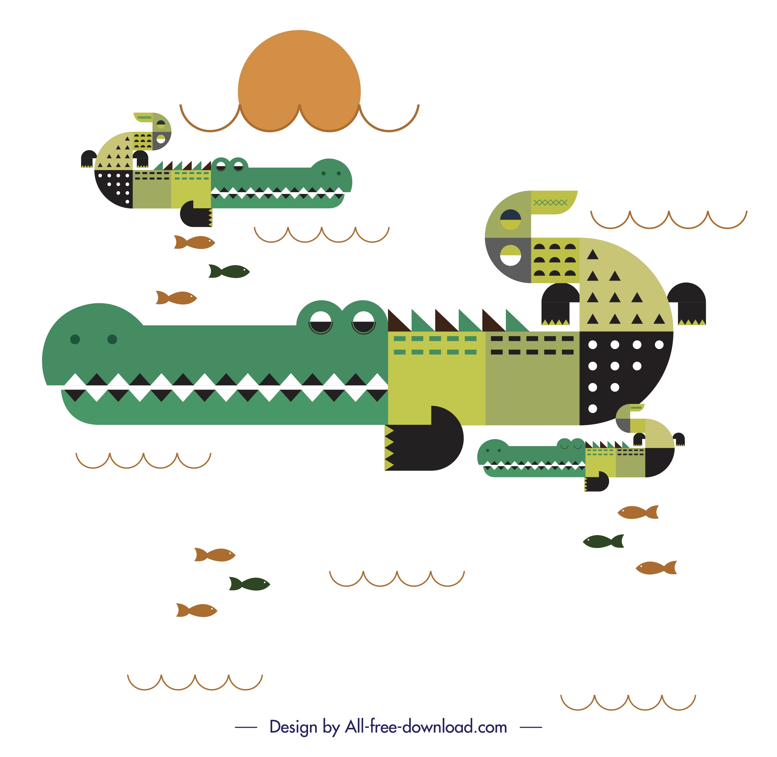 crocodile animals painting colored classical flat design