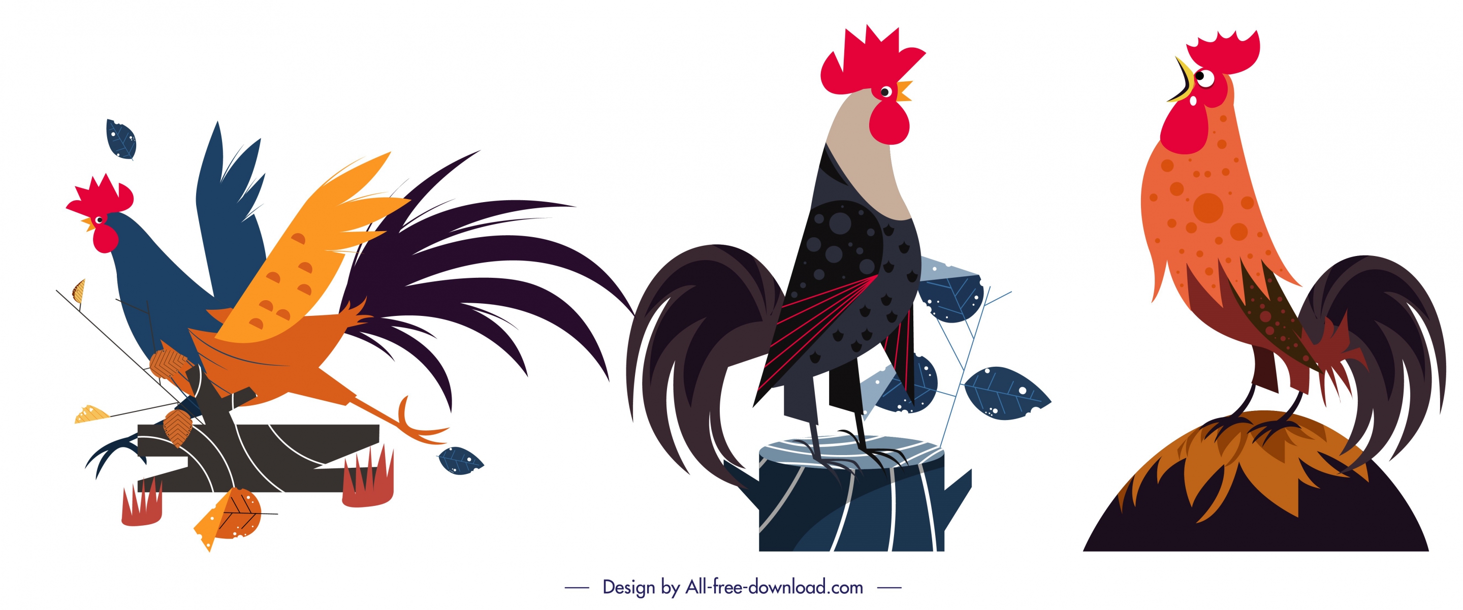 rooster animal icons colored cartoon design