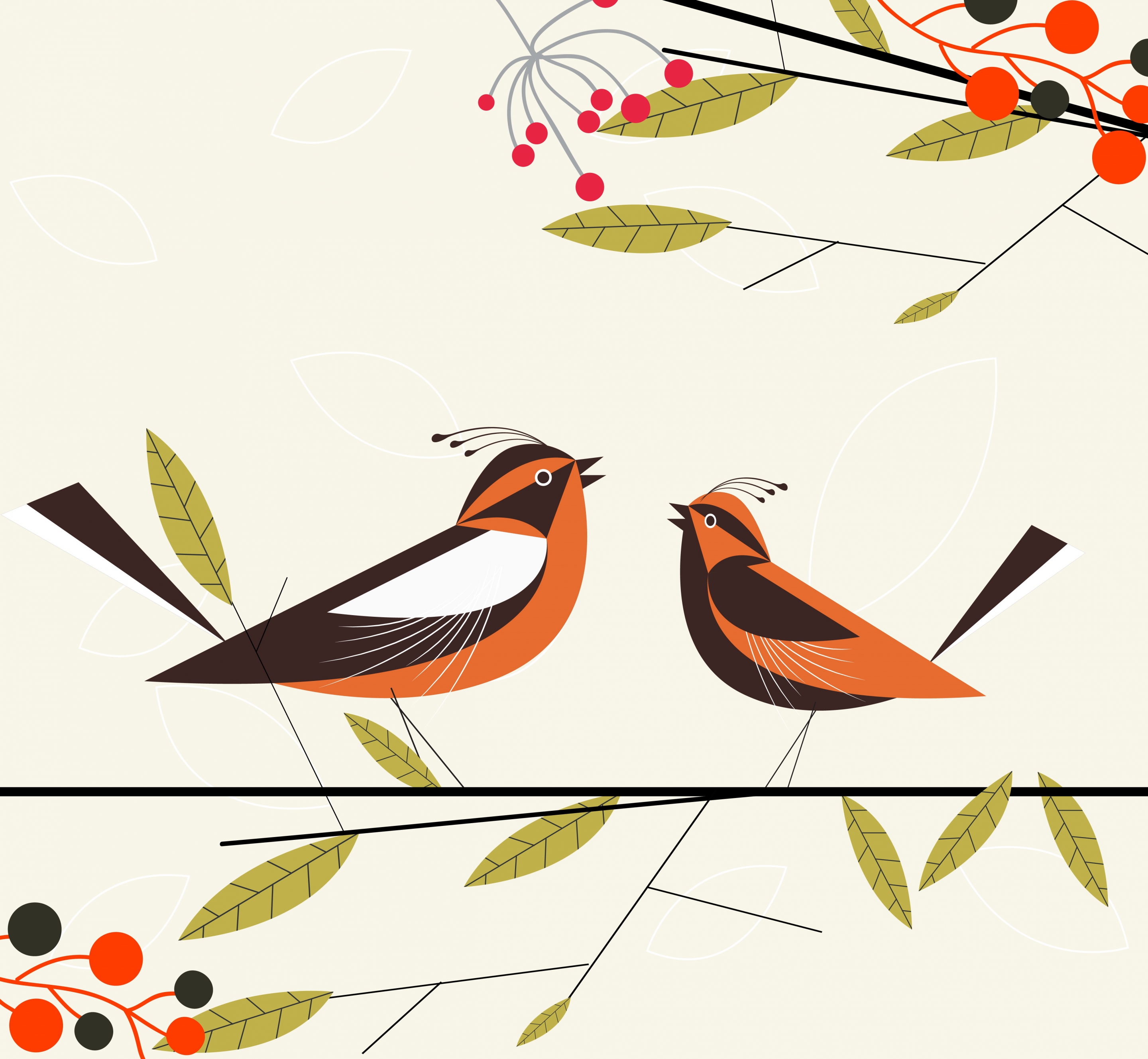 nature background perching birds leaves branches icons