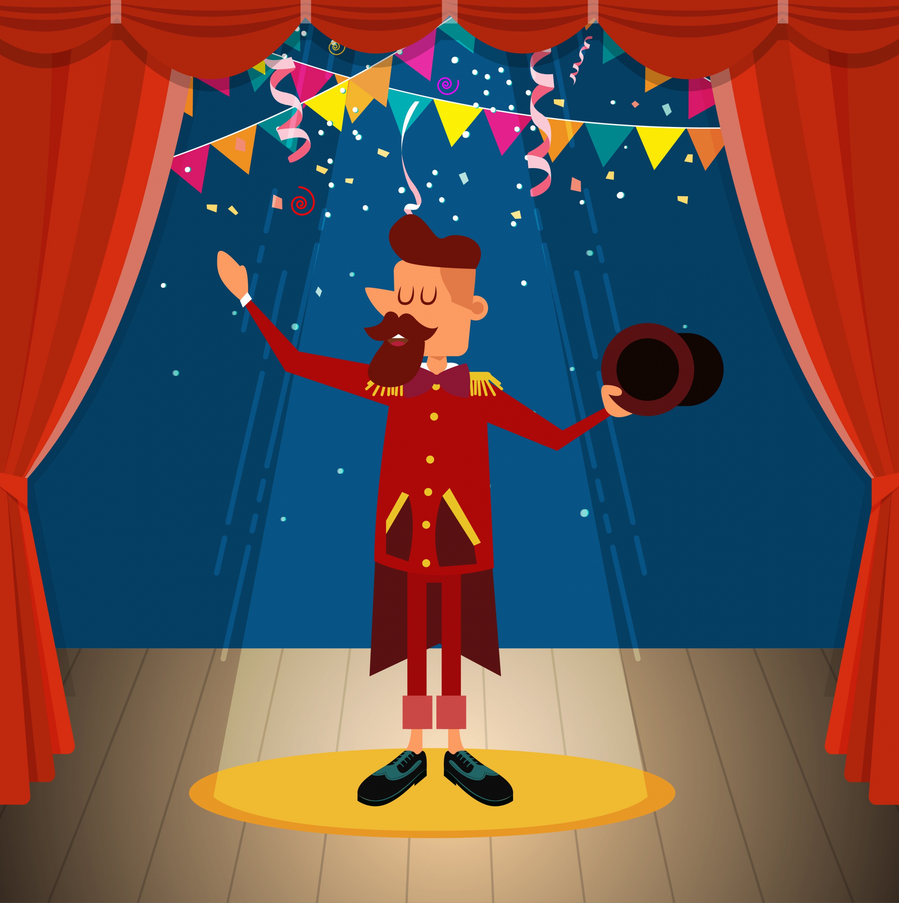 circus background performance man icon colored cartoon