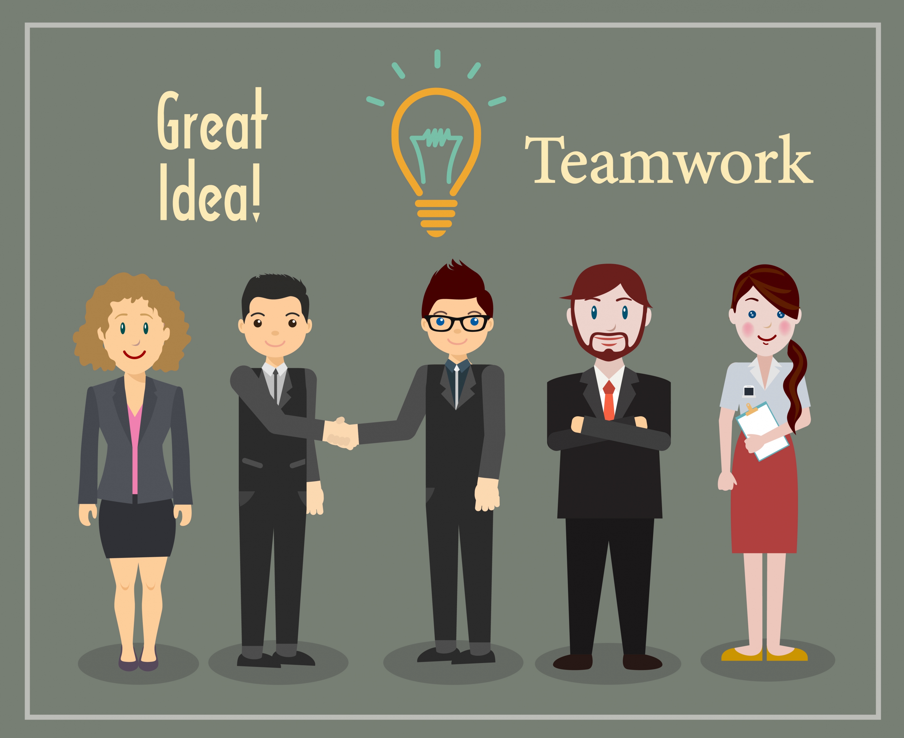 teamwork banner human lightbulb icons colored cartoon