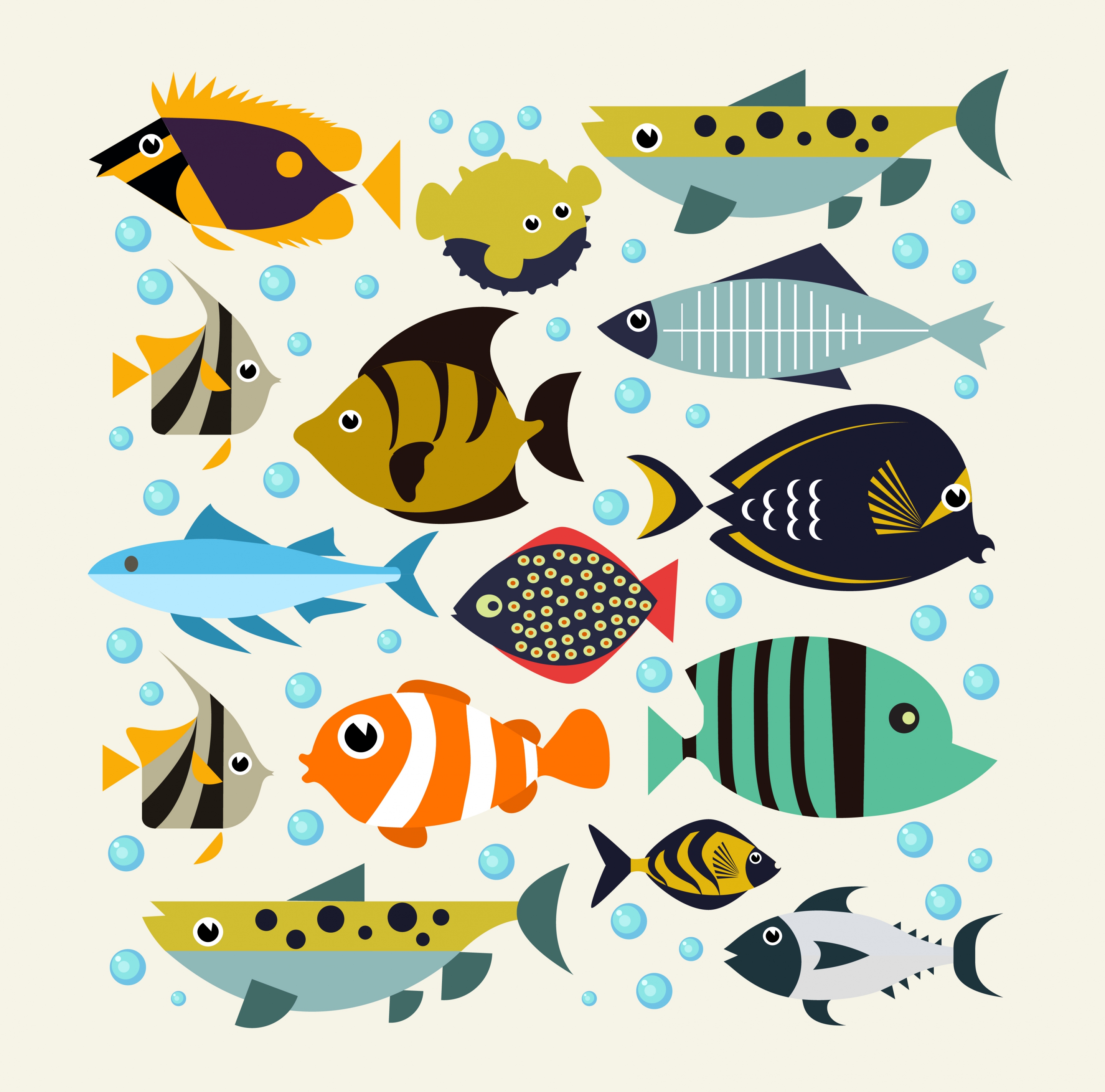 fishes background multicolored cartoon icons