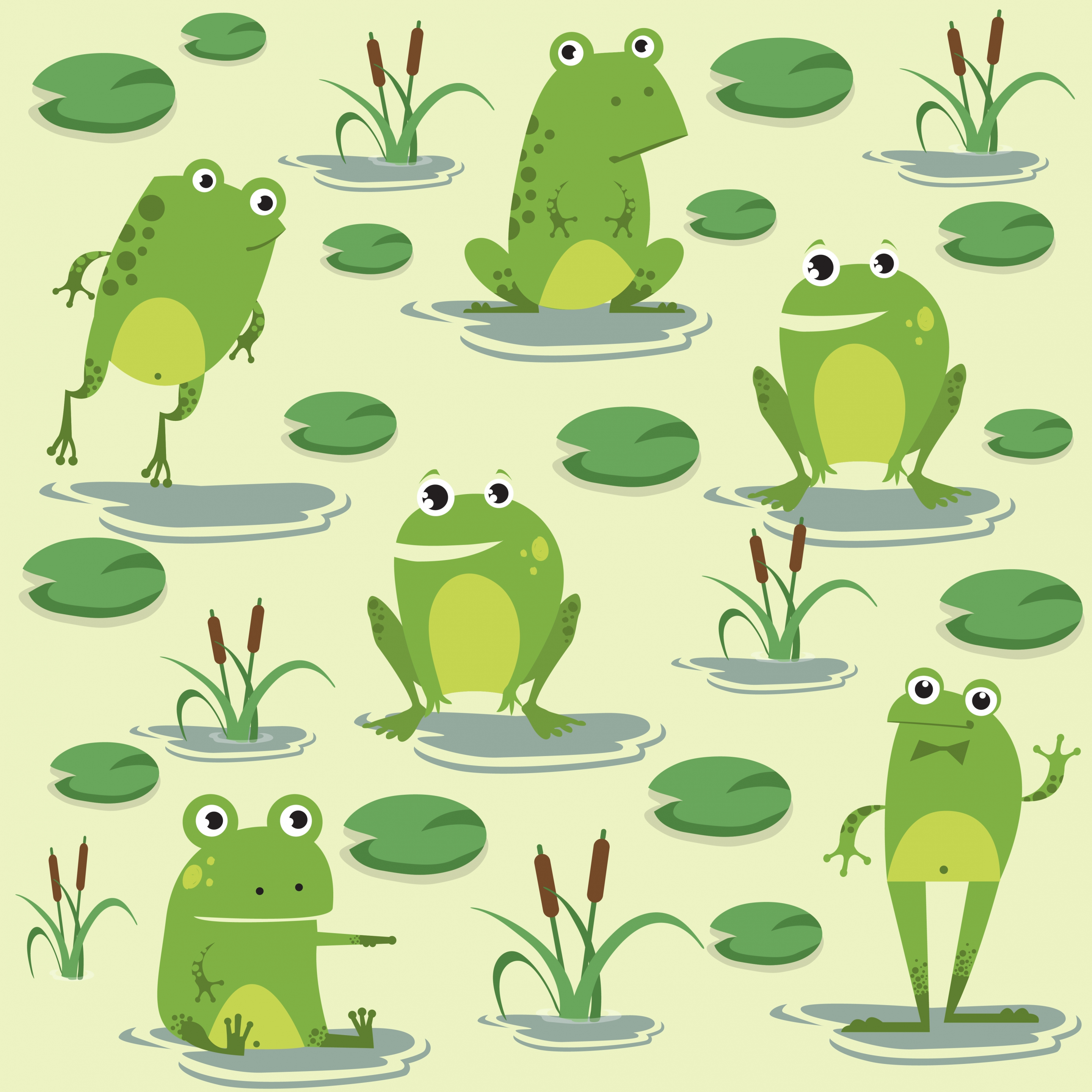 wildlife painting green frogs icons cute cartoon design