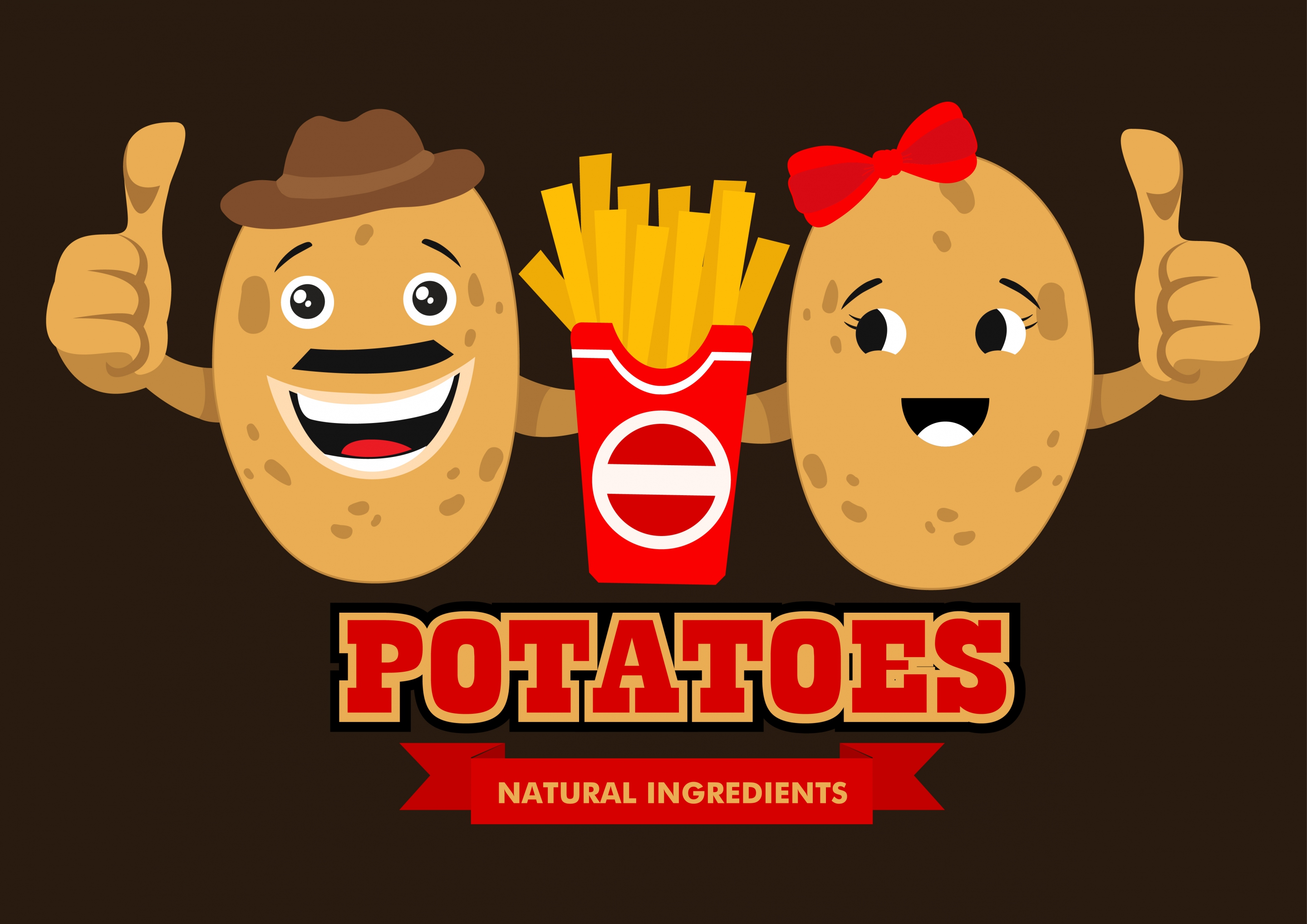 fast food advertising cute stylized potato icons