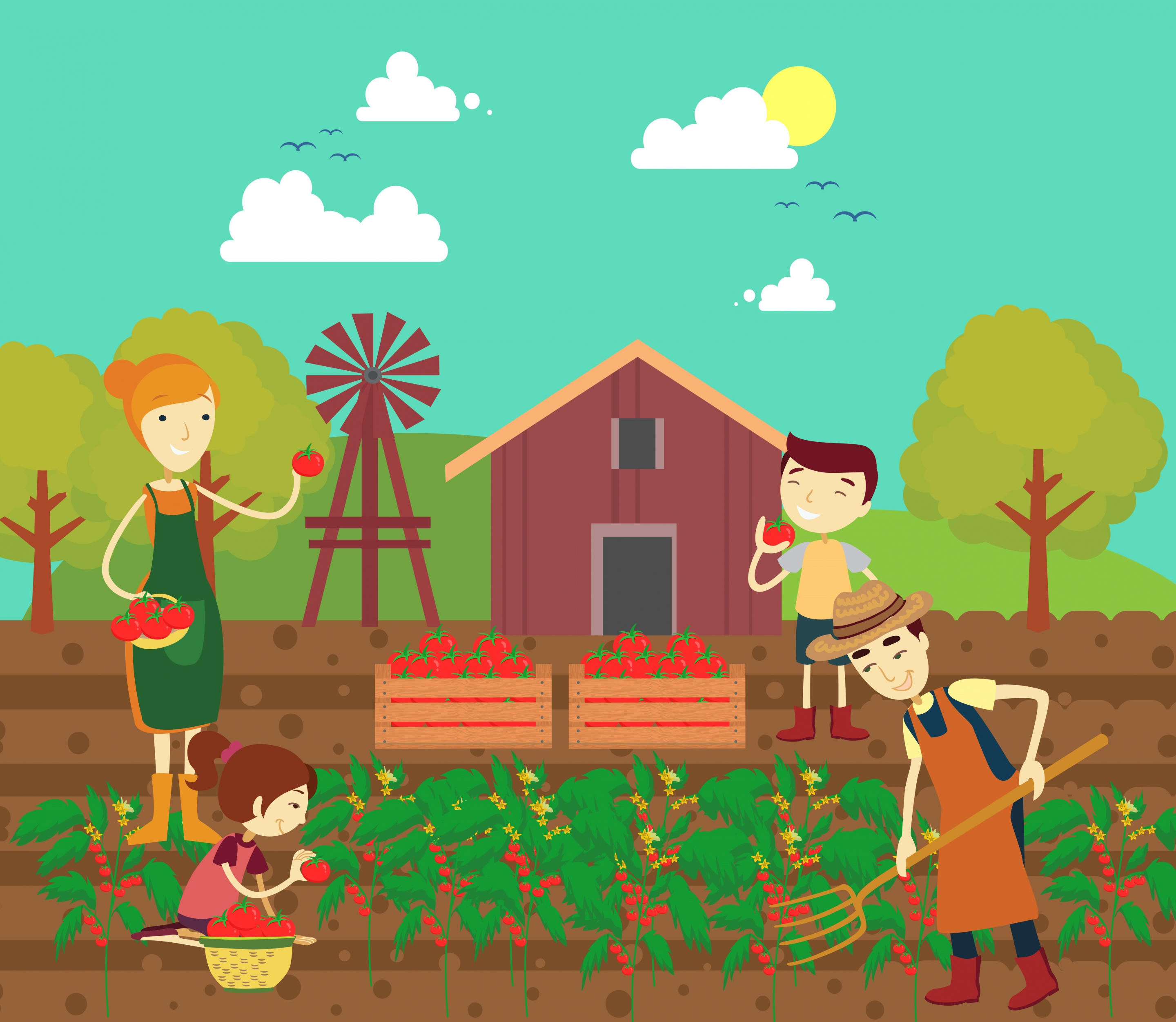 farming work theme family red tomato icons