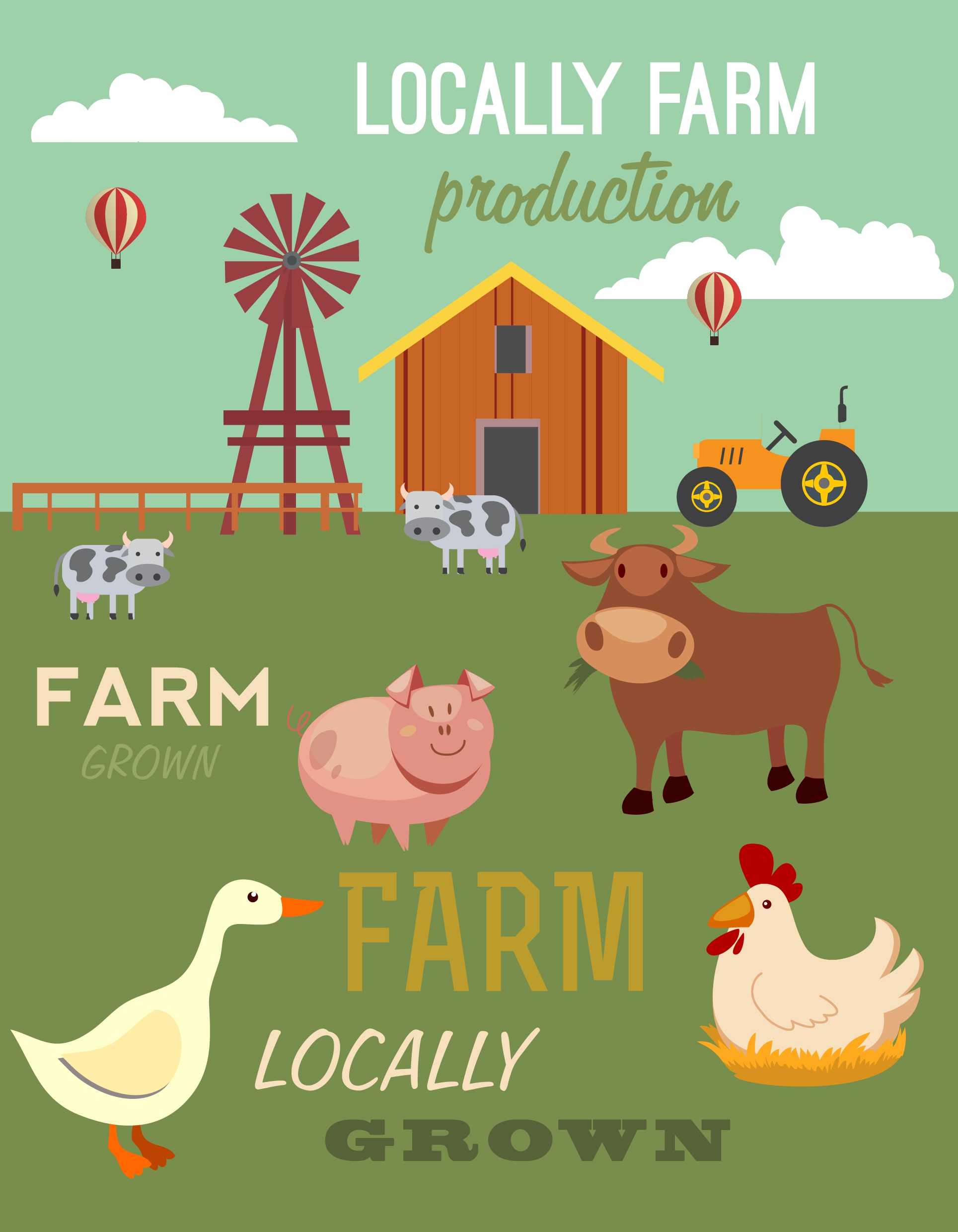 farm products banner colored cartoon retro design