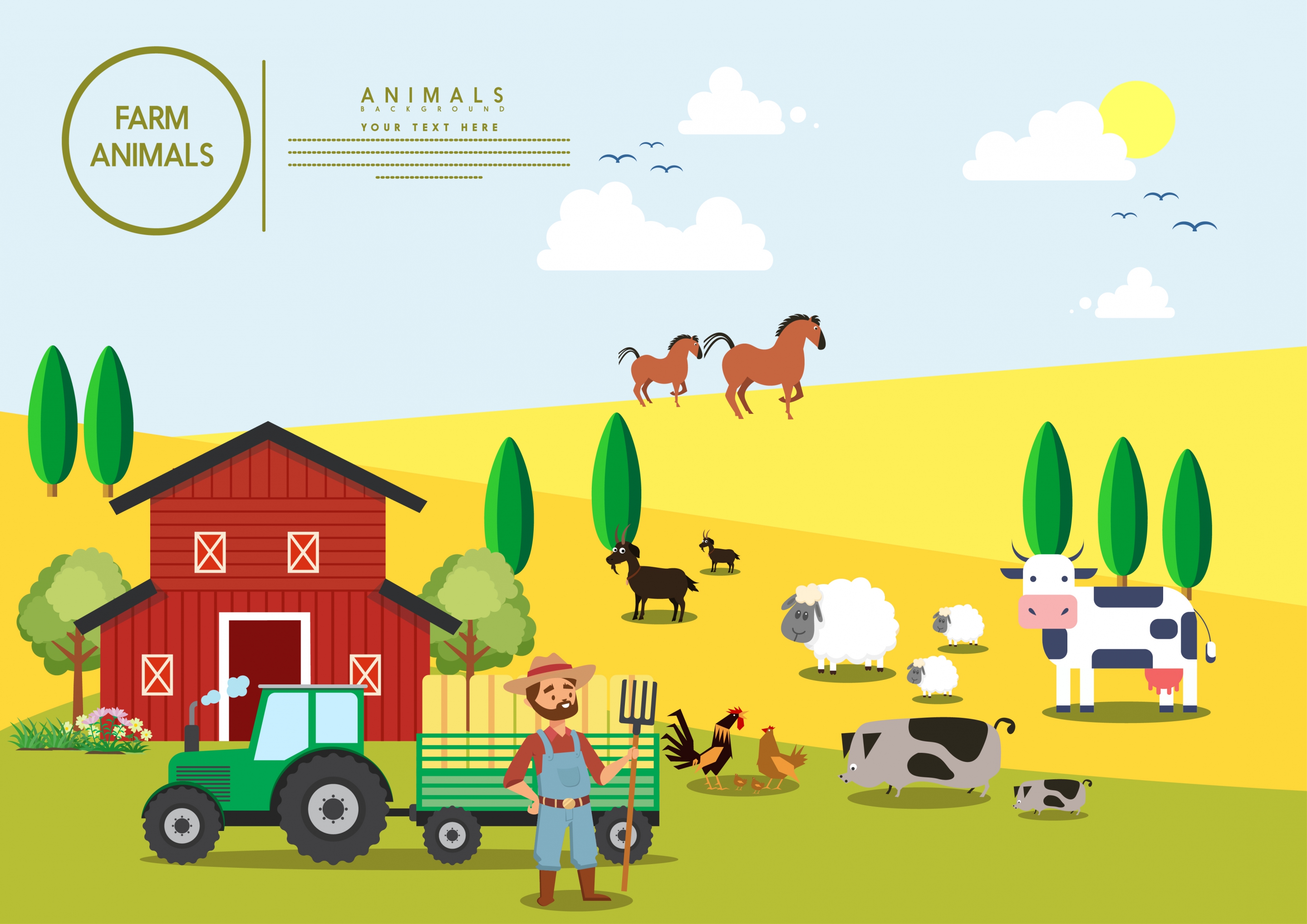 farming background colored cartoon design cattle icons