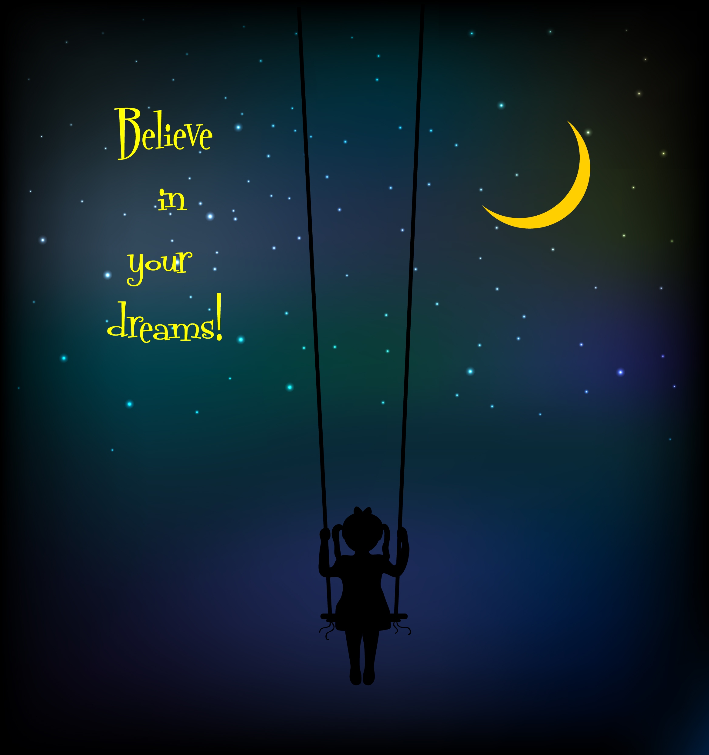 dreaming background swinging girl dark sky decoration