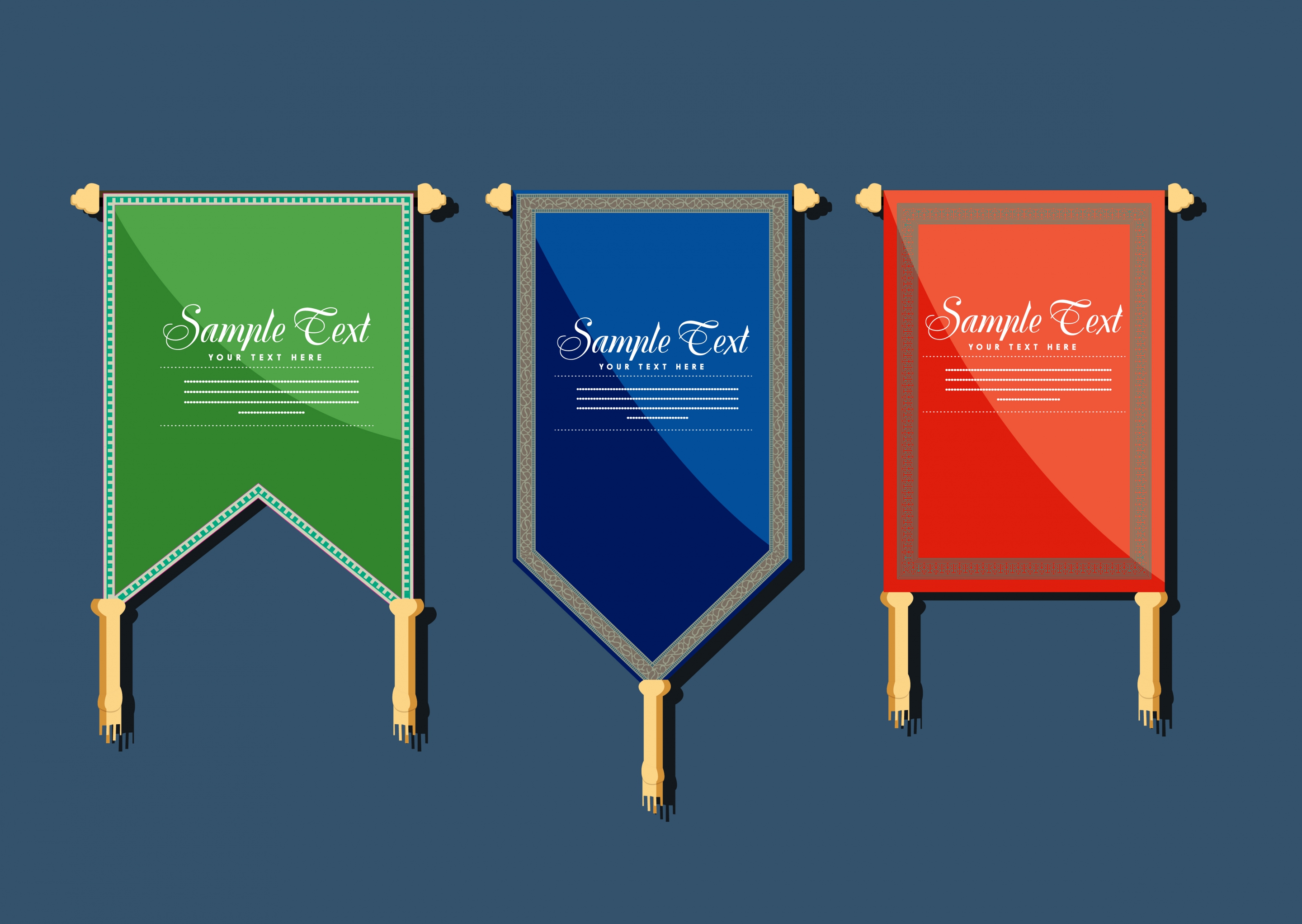 pennant flag templates various colored flat shapes isolation