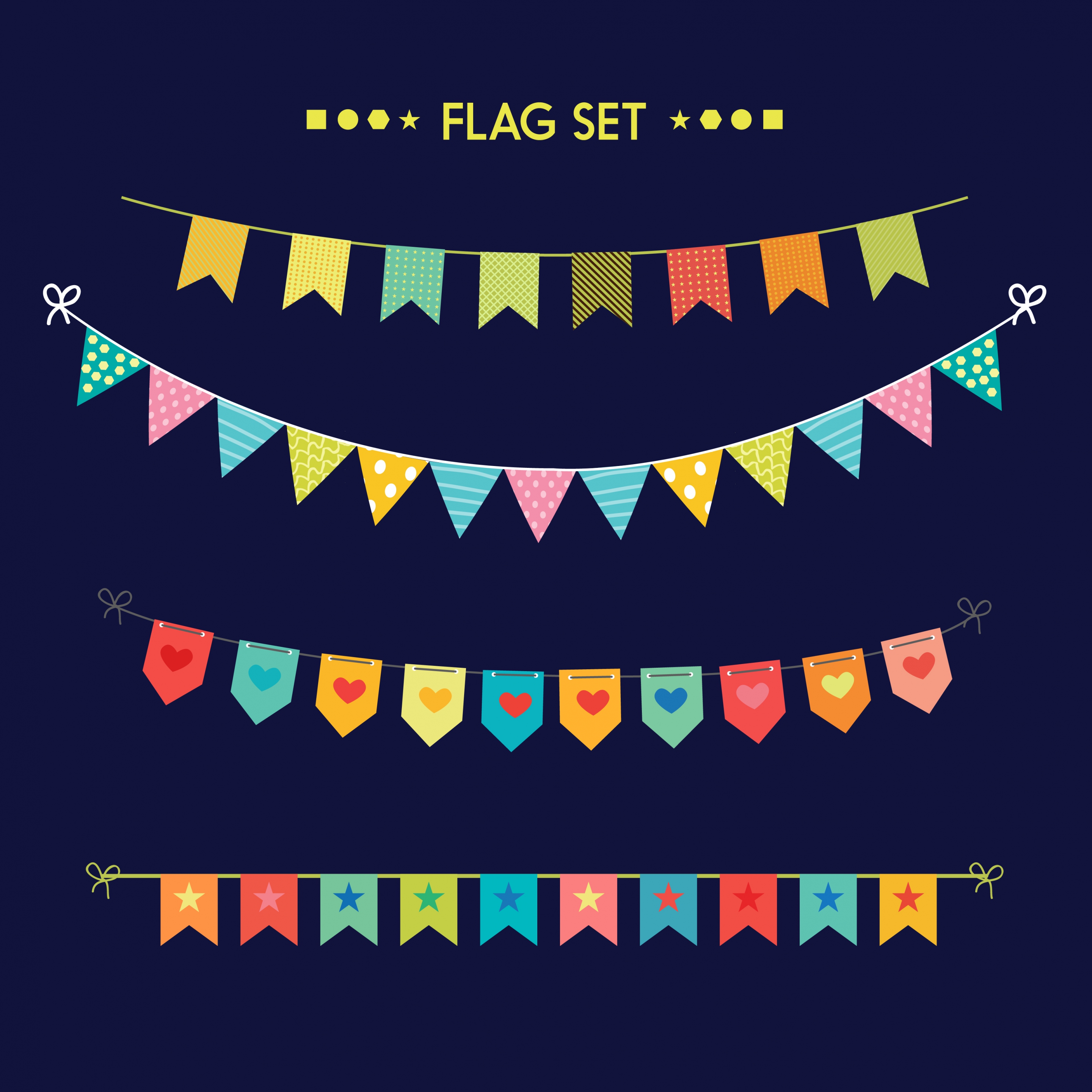 ribbon flags design elements various colored shapes isolation