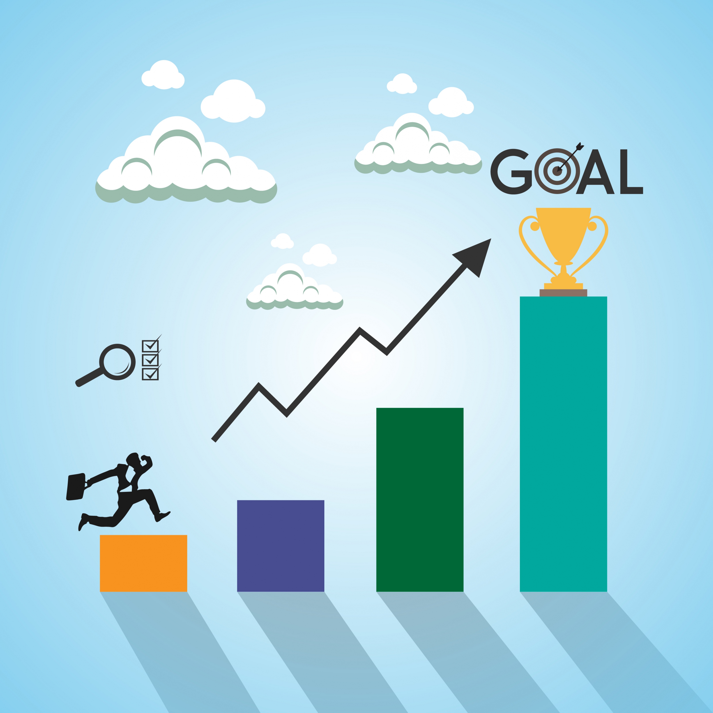 goal concept background businessman bar chart cup icons