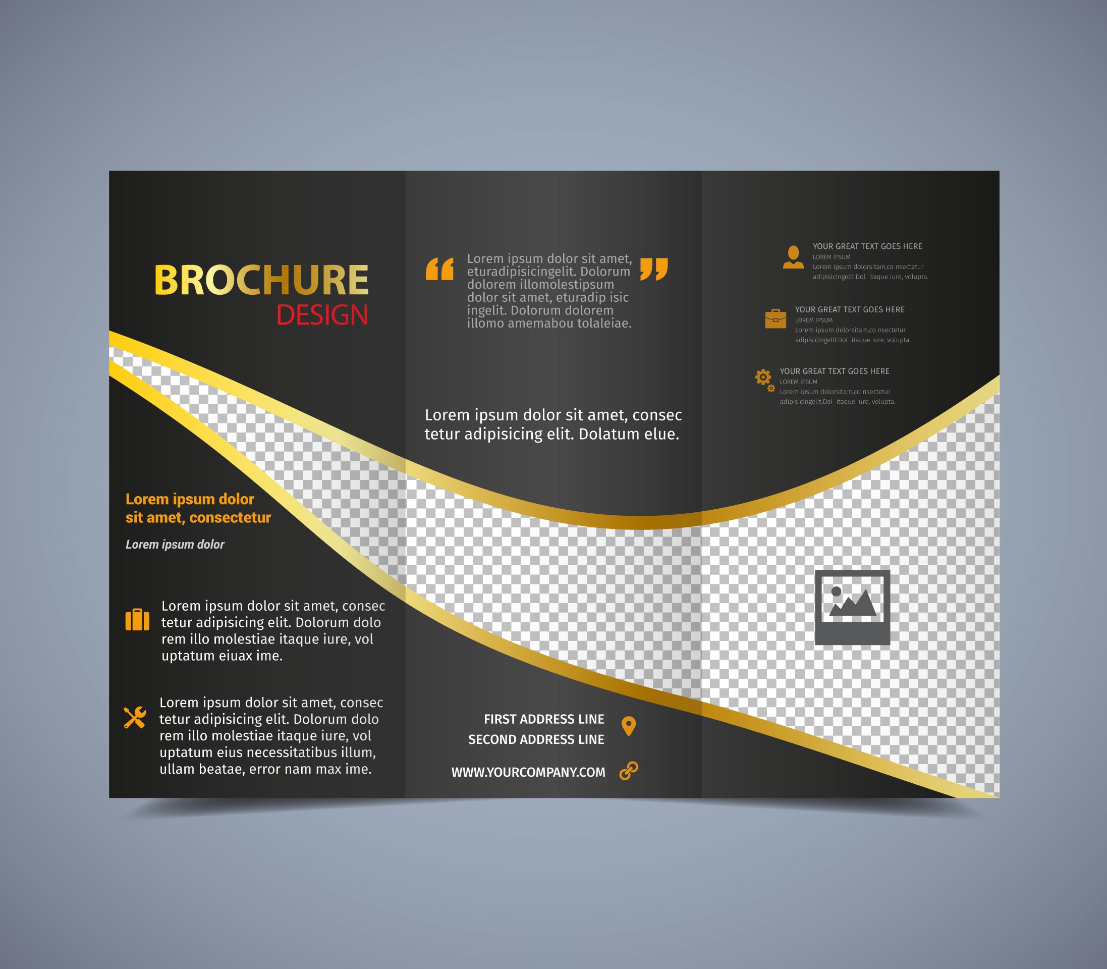 brochure template trifold dark checkered design