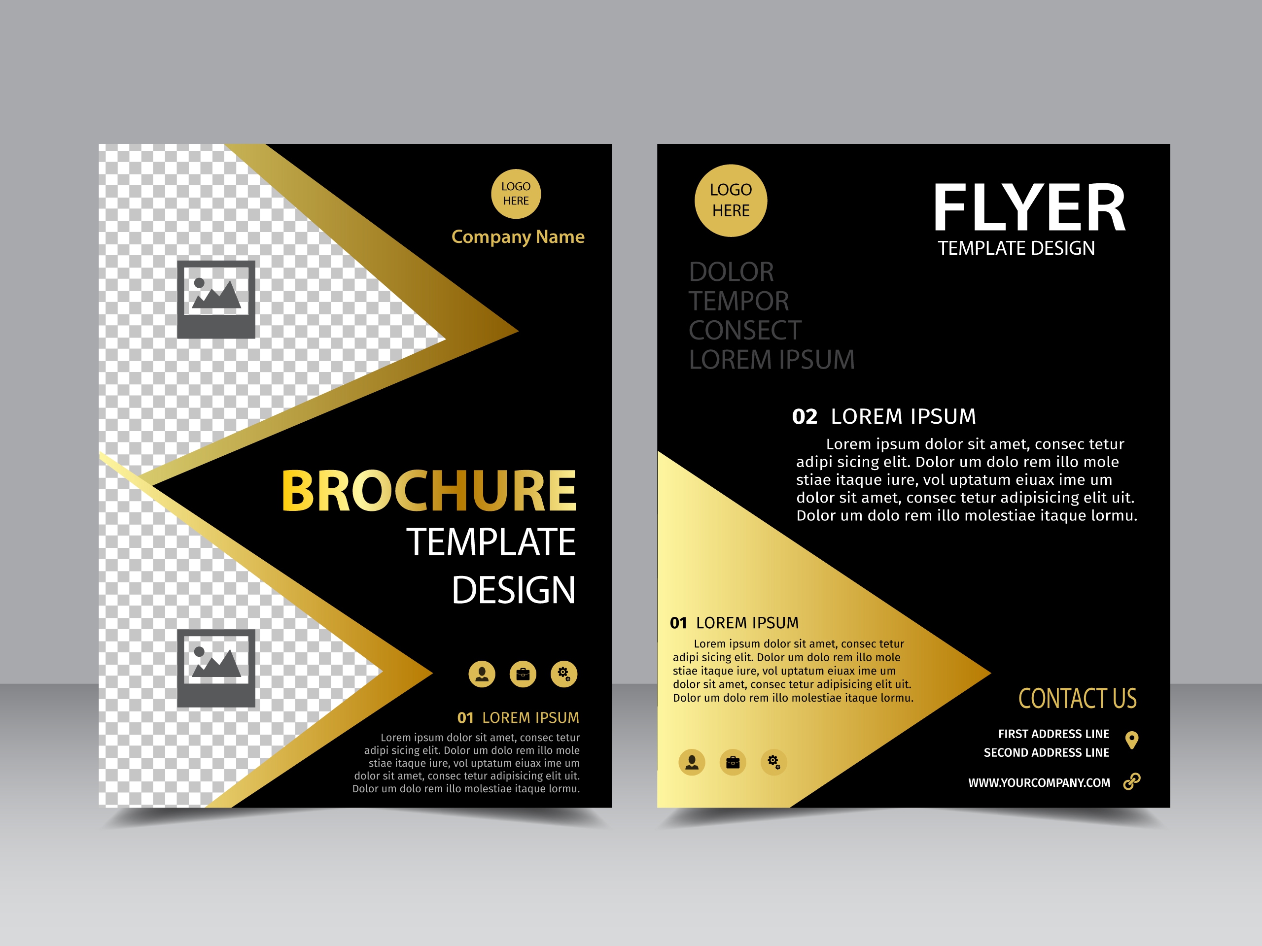 brochure flyer template golden dark decoration contrast style