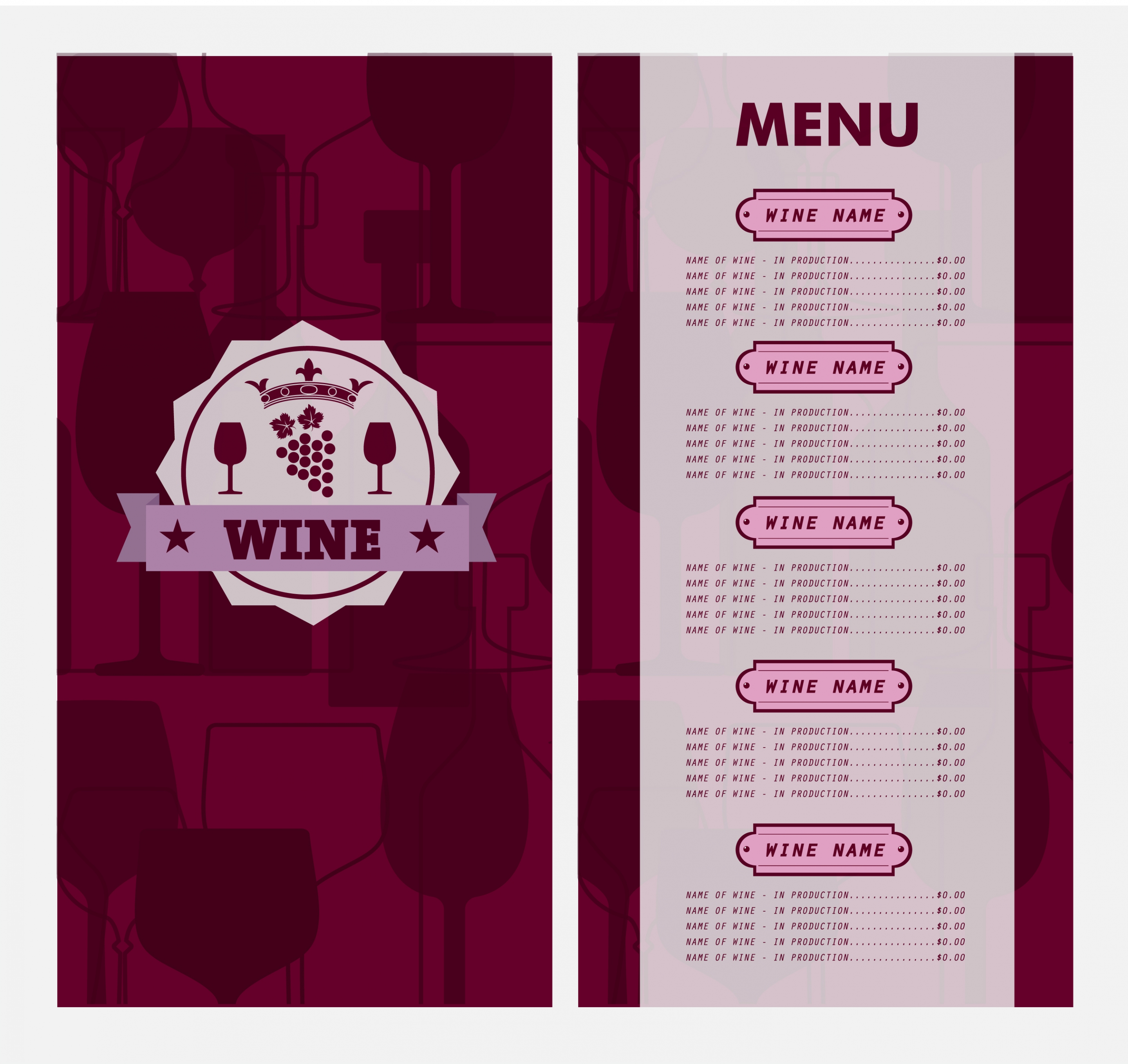 wine menu design violet vignette decoration