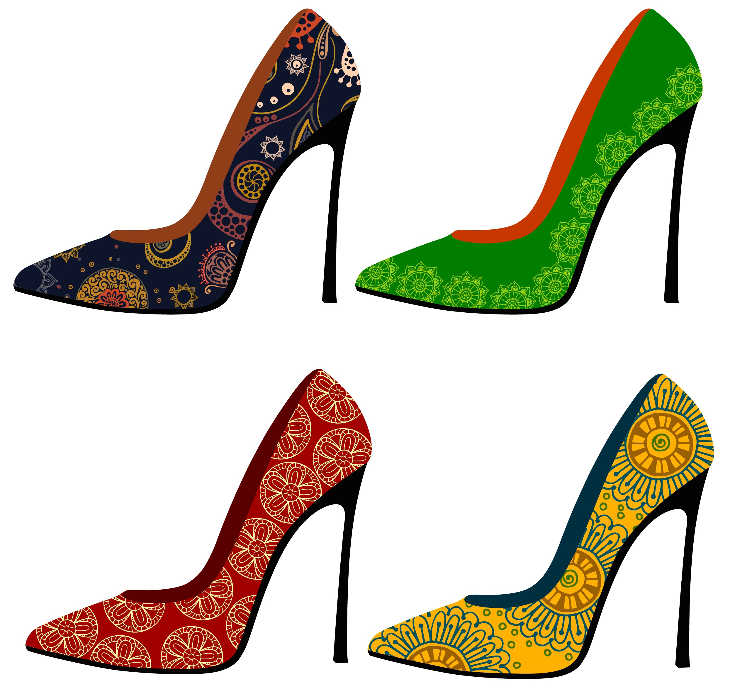 high heel shoes collection classical floral decoration style