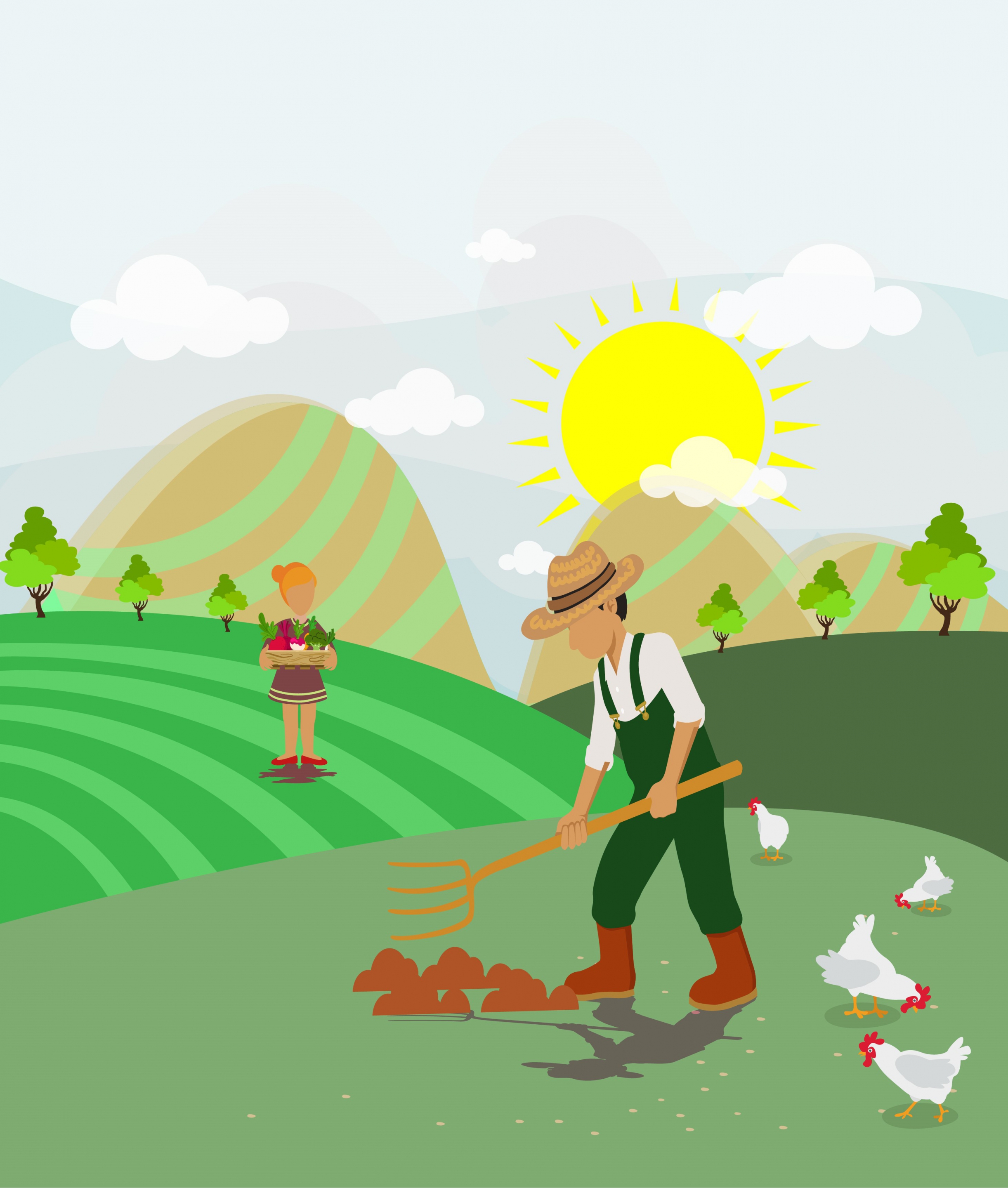 farming job theme colorful human and hens icons