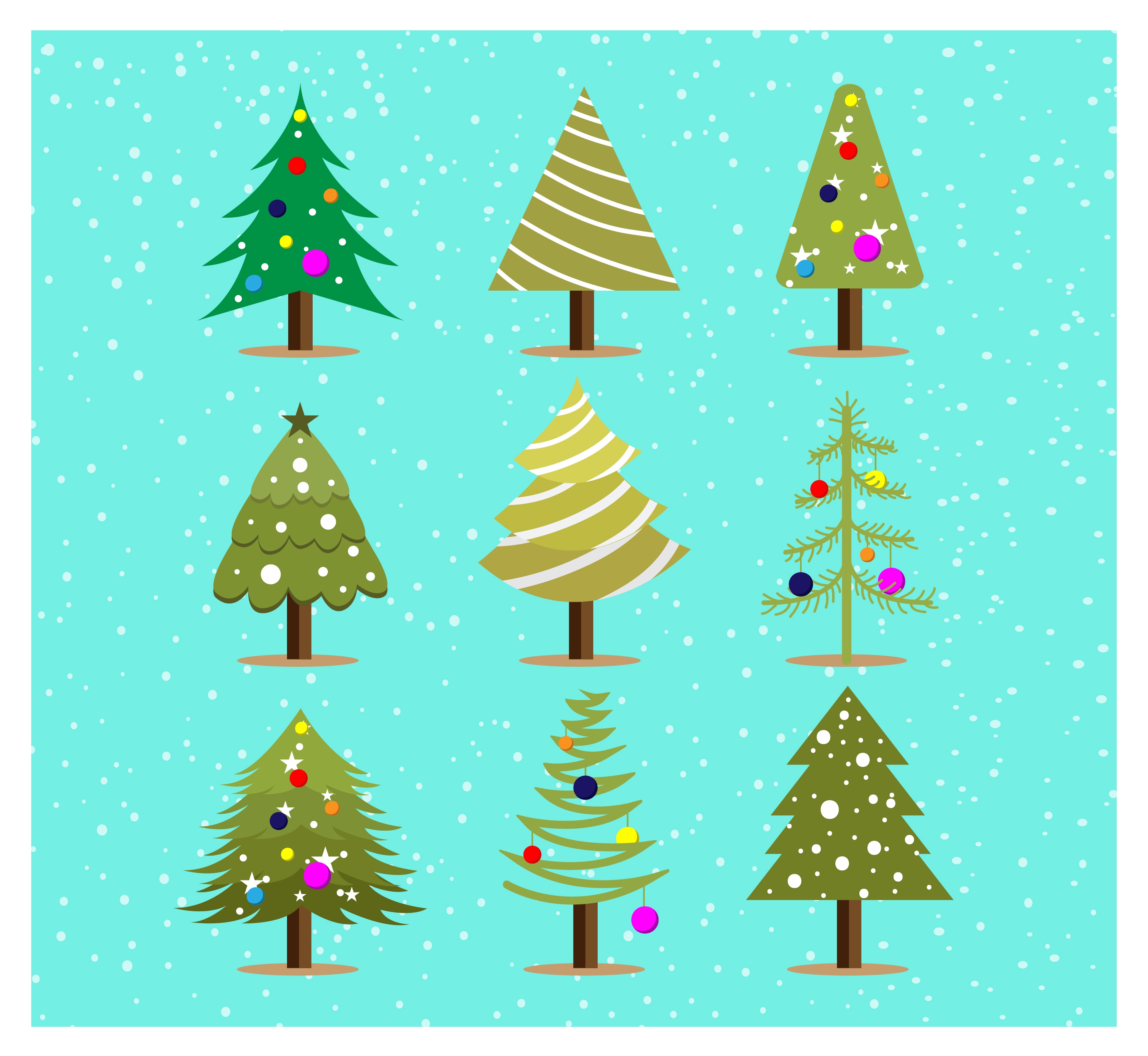 christmas trees collection in colorful style