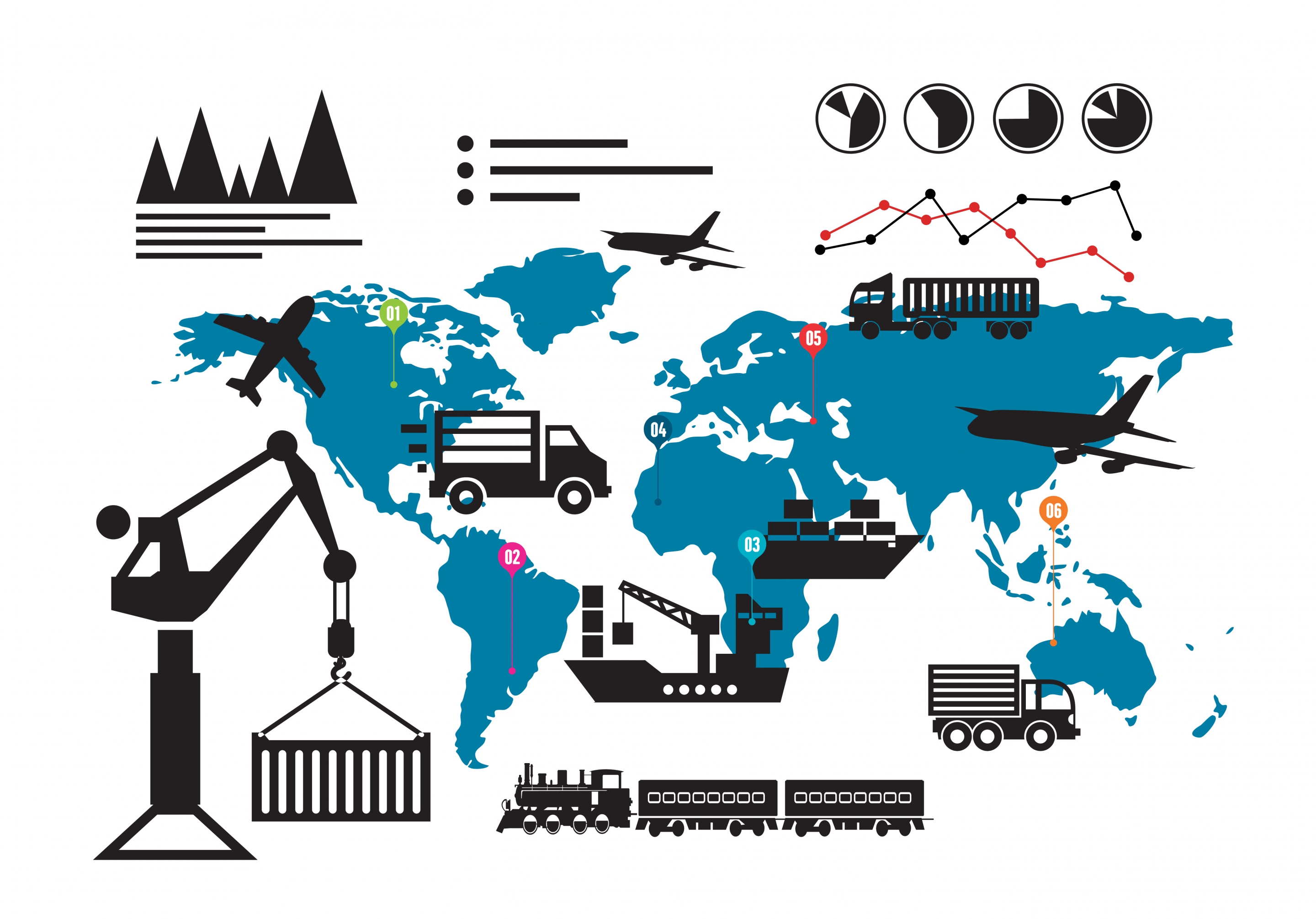 logistic design elements silhouettes style map and chart