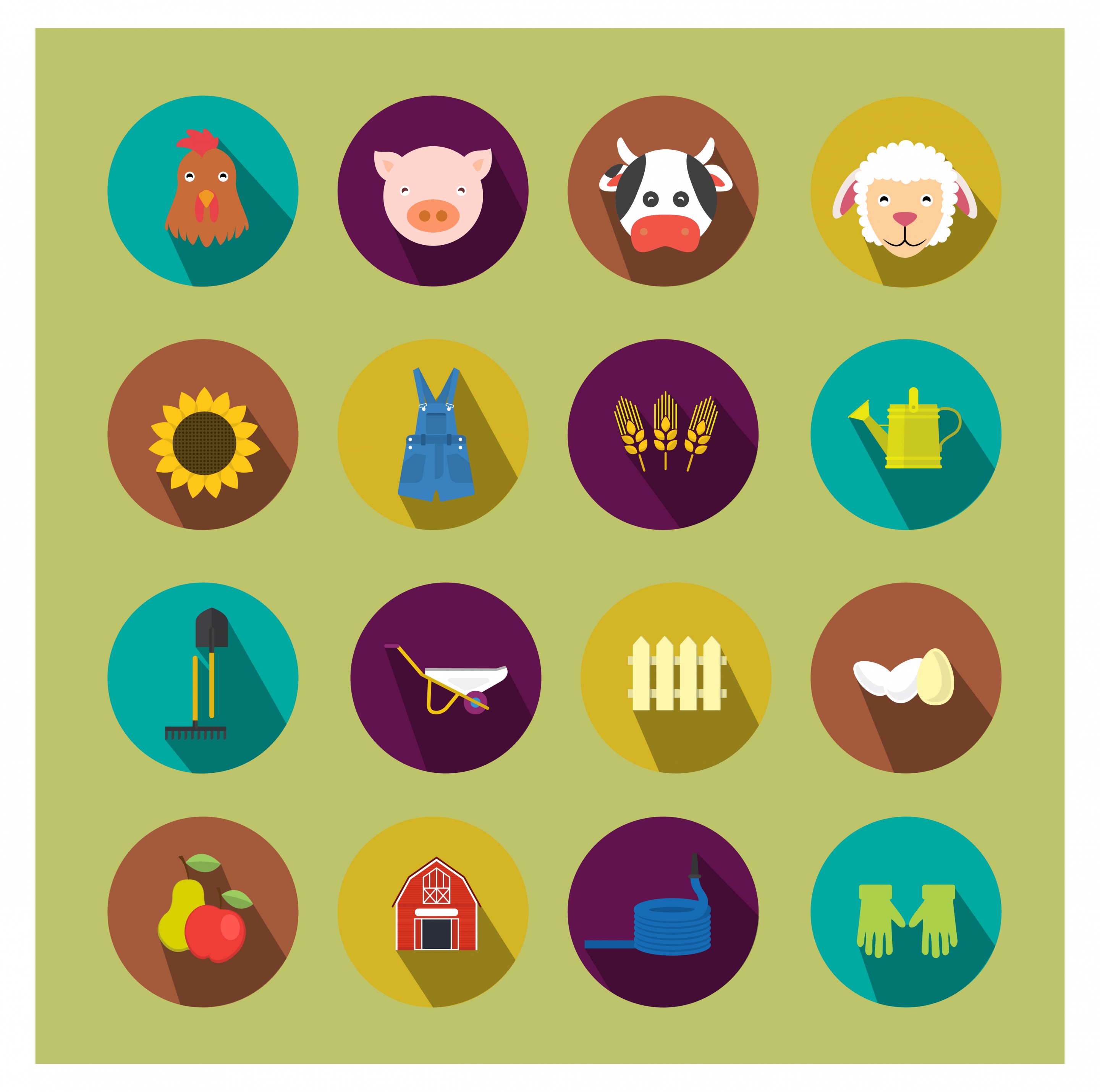 farming icons isolated with colored flat style