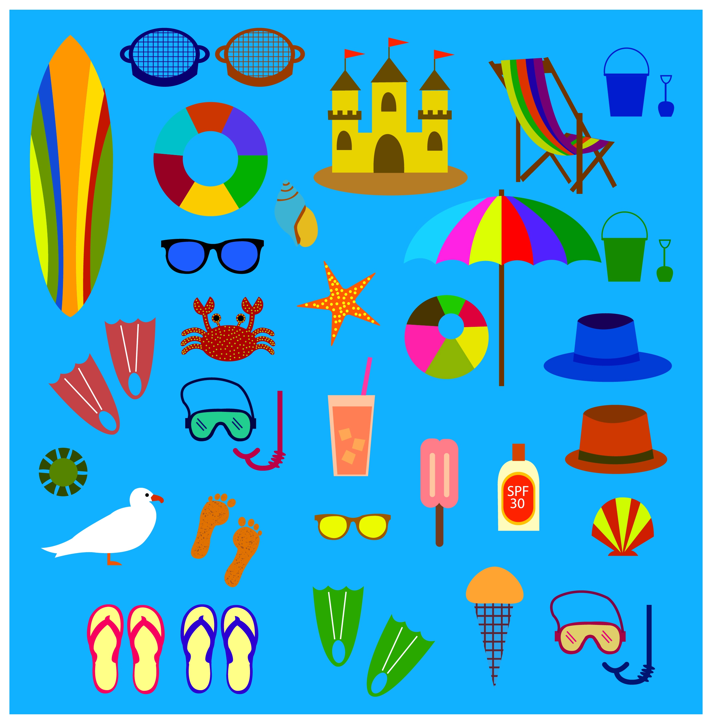 beach symbol icons isolated with various colored types