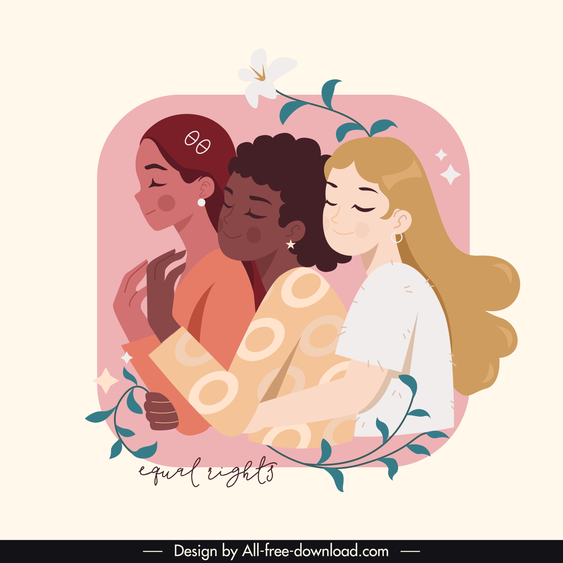  racial discrimination elimination poster classic cartoon hugging women