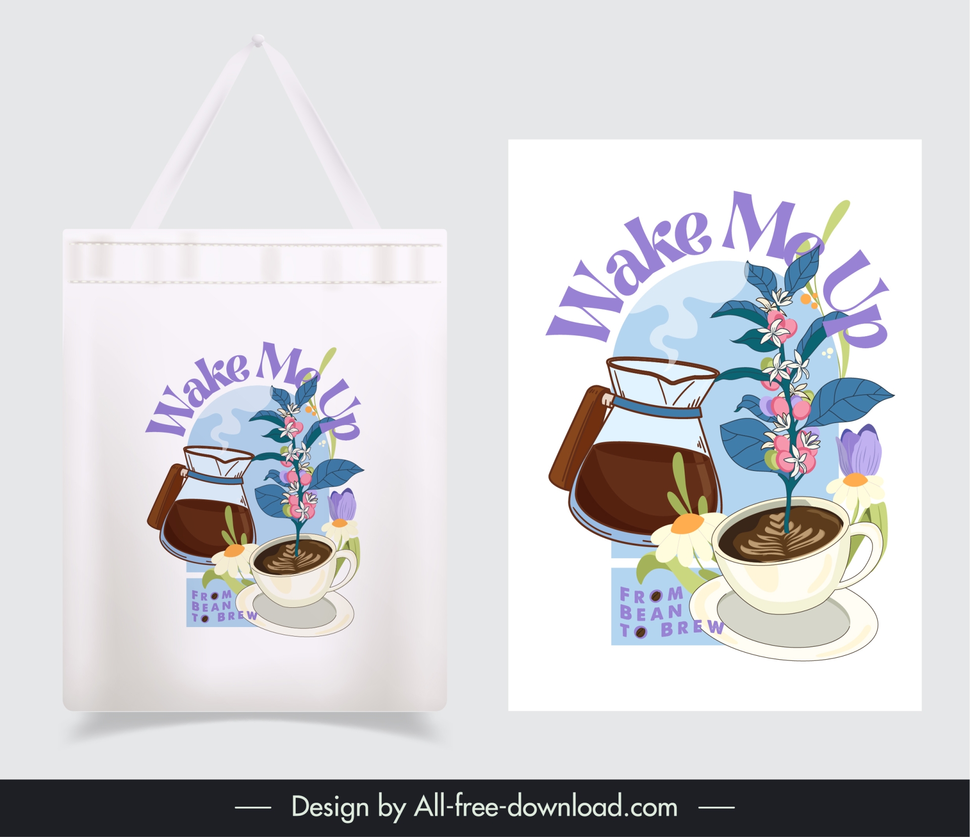 tote bag template elegant classic flowers coffee 