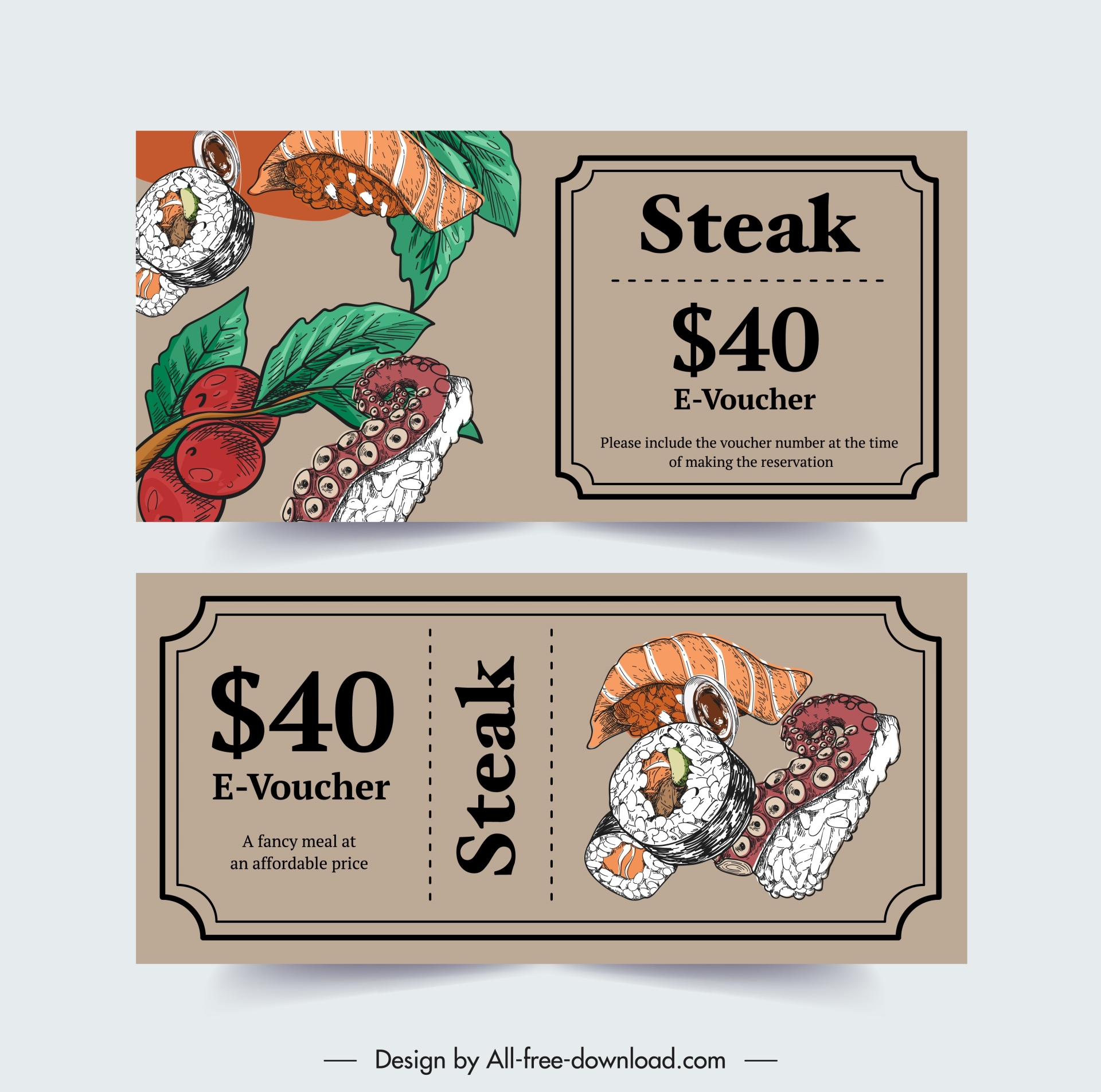 food voucher template flat retro handdrawn 