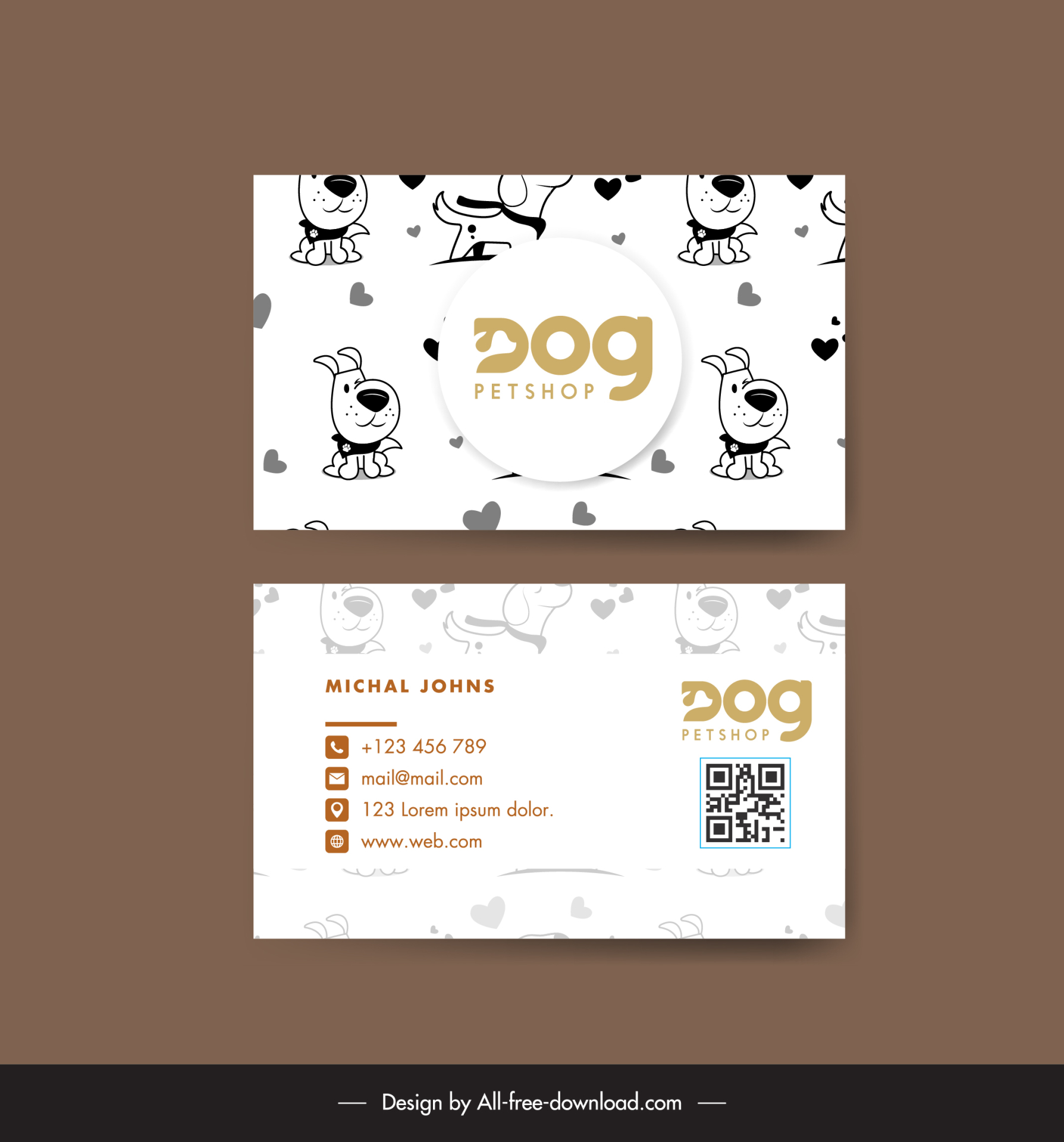 pet shop business card template cute cartoon puppy hearts