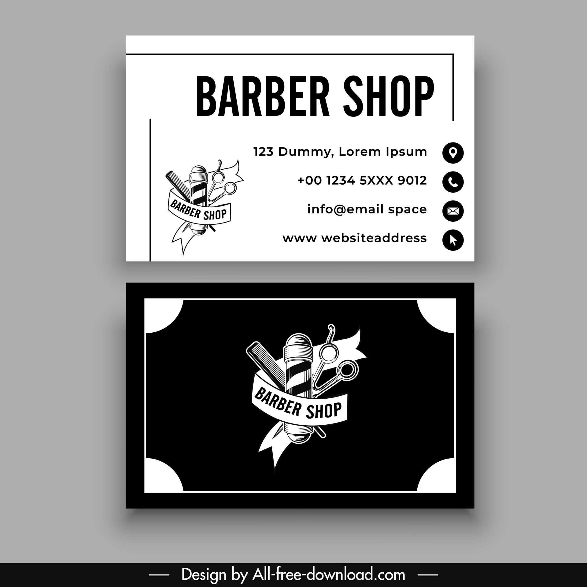 barber shop name card template contrast black white