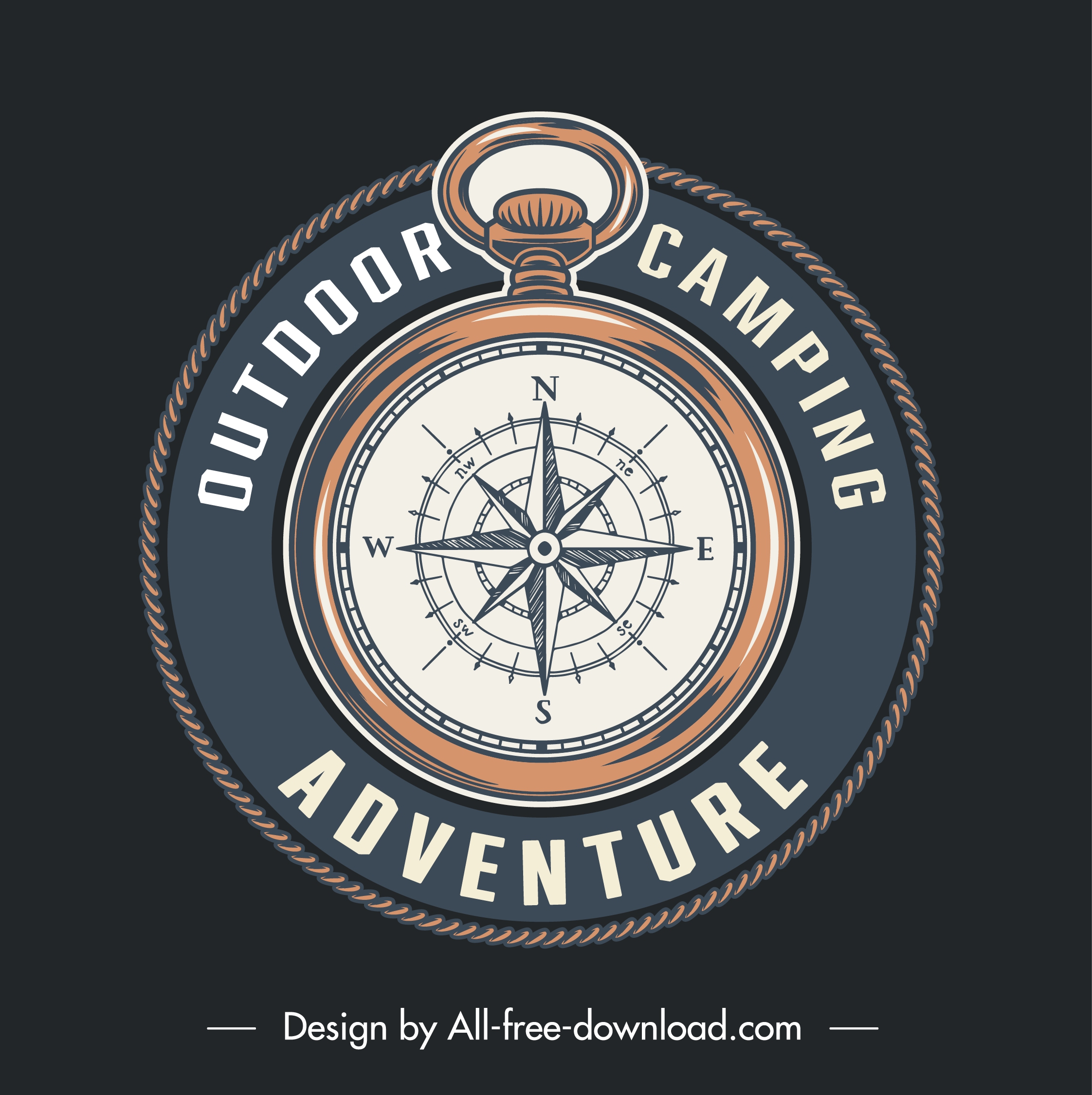 adventure camping logotype circle compass sketch elegant classic