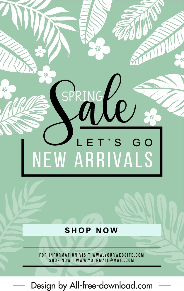 spring sale banner flat leaf handdrawn sketch