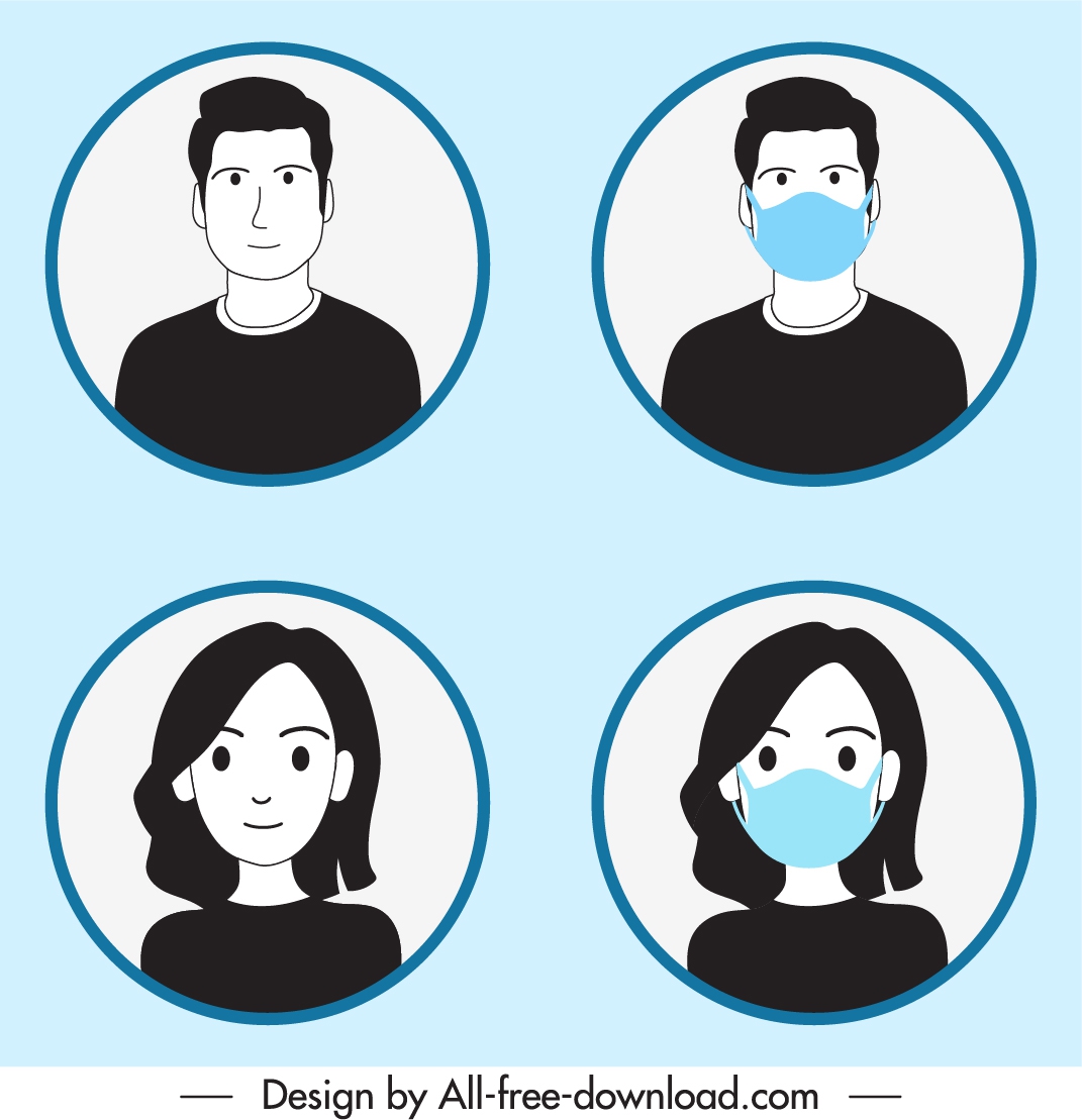 human avatar icons masking instruction sketch cartoon characters