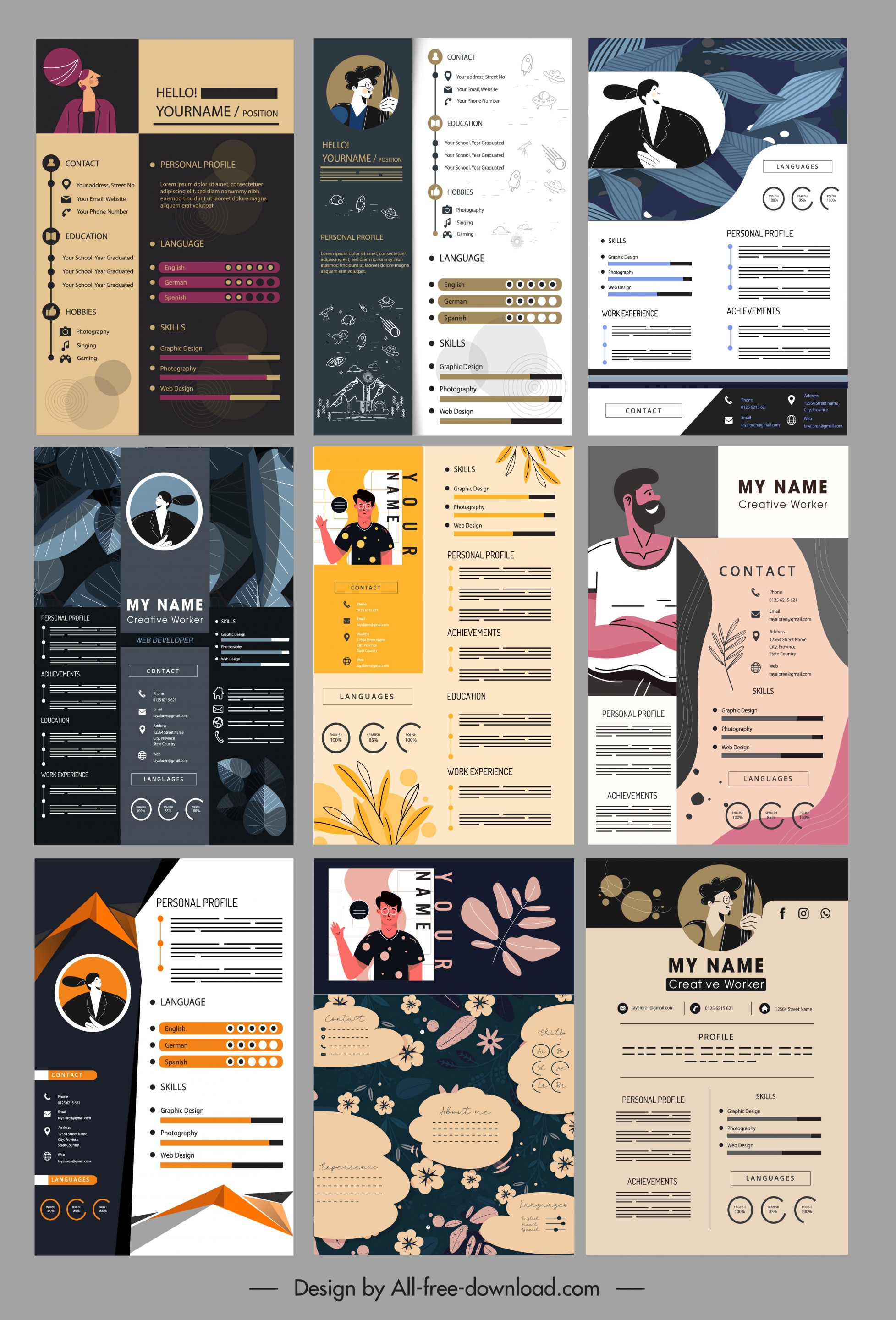 personal resume templates colorful dark decor