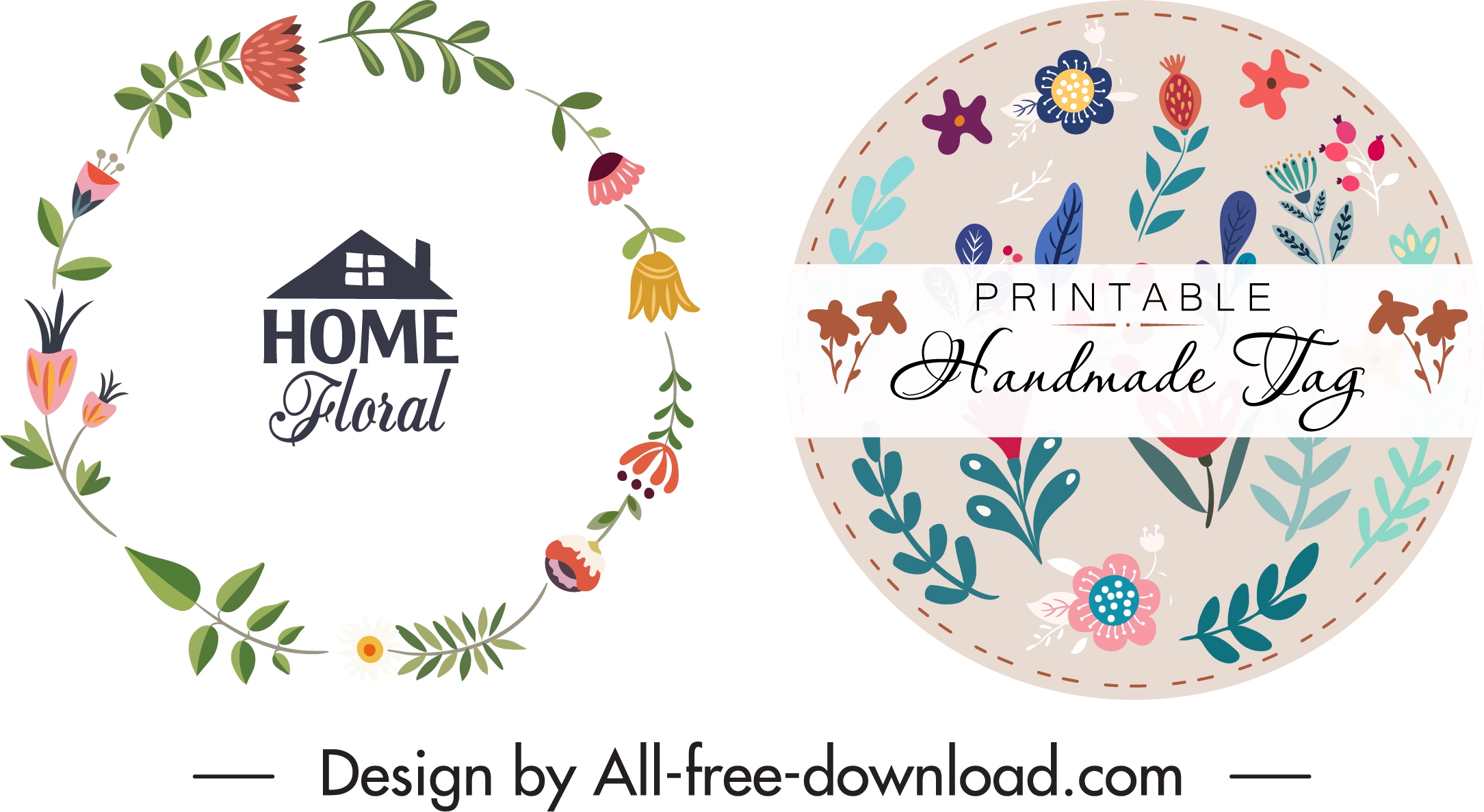 floral tag logo templates elegant flat circle design