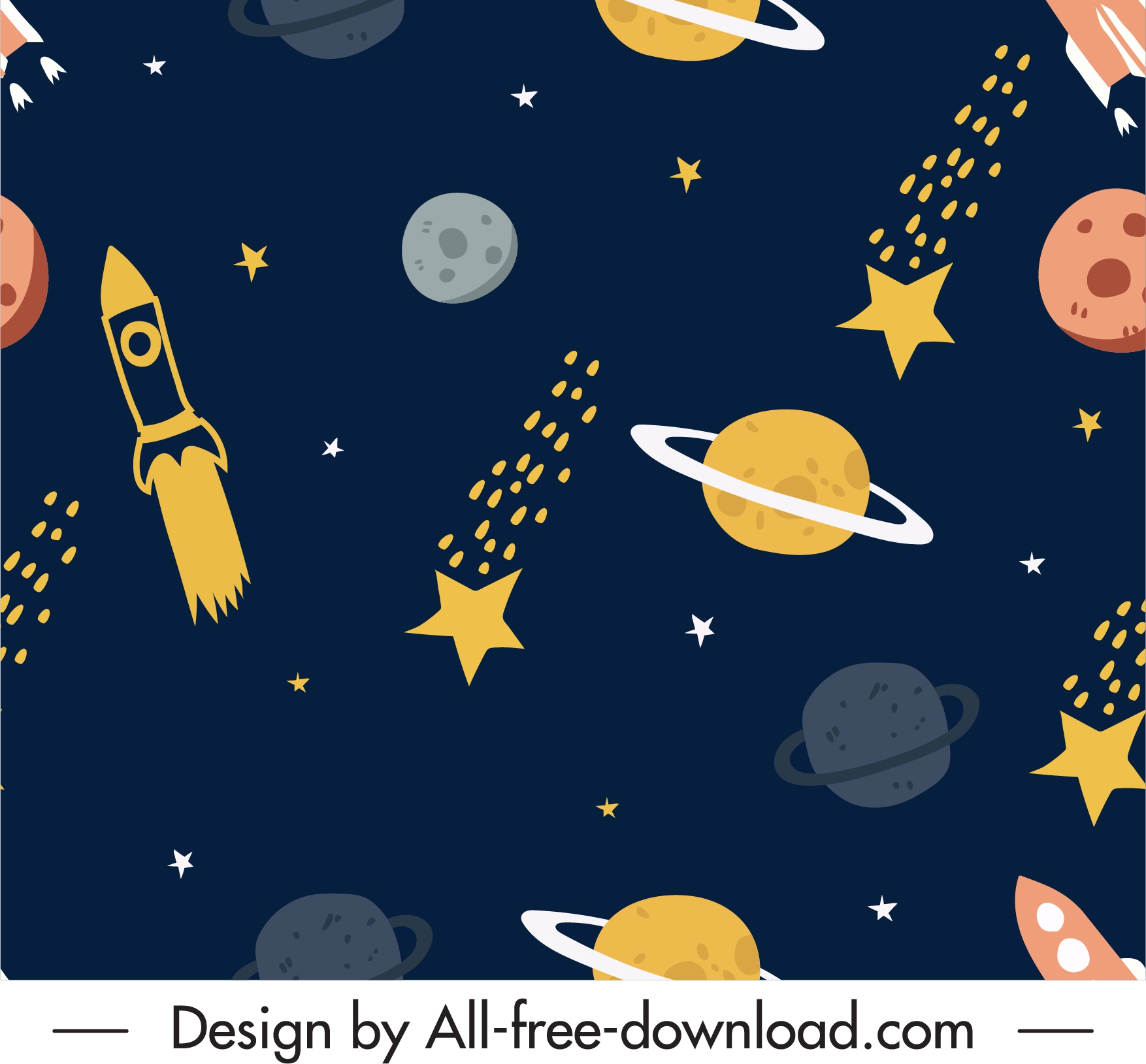 space pattern planets rockets sketch colored flat design