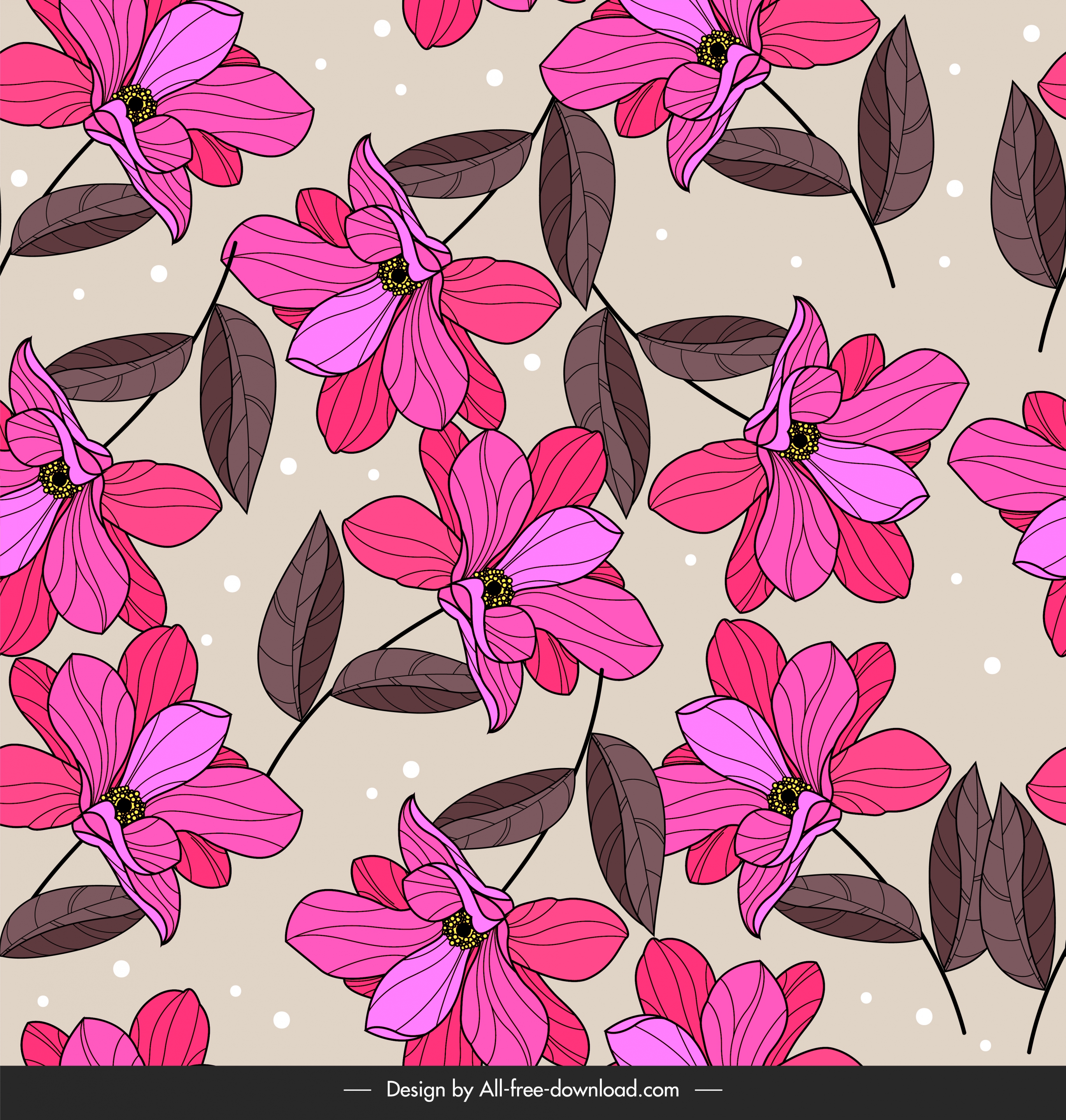 flowers pattern colored retro handdrawn sketch